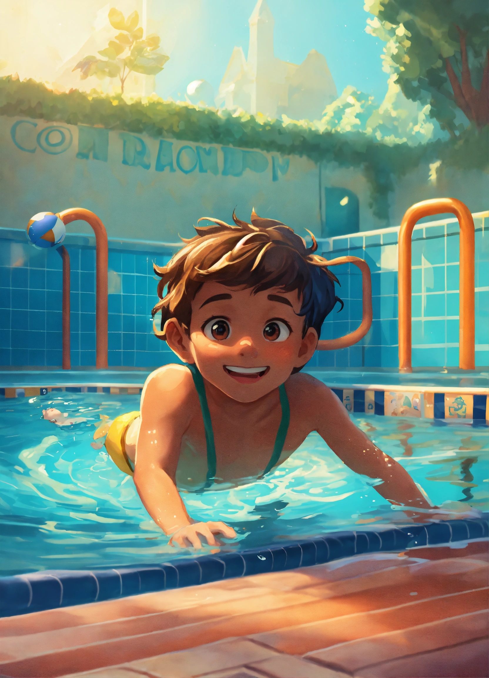 Lexica - Disney style child character, boy swimming, environment with ...