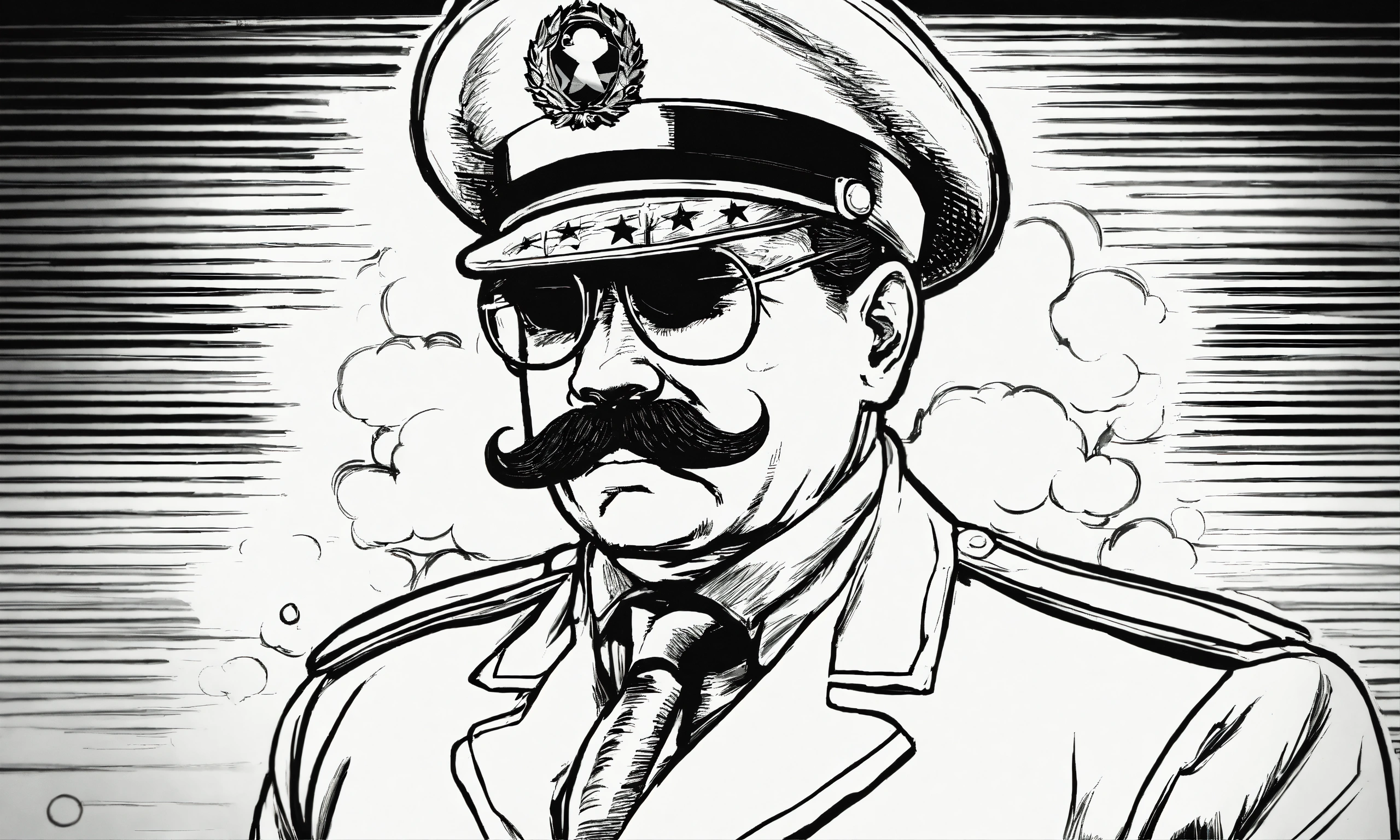 Lexica - Commander in chief with glasses and mustache, retro comic ...