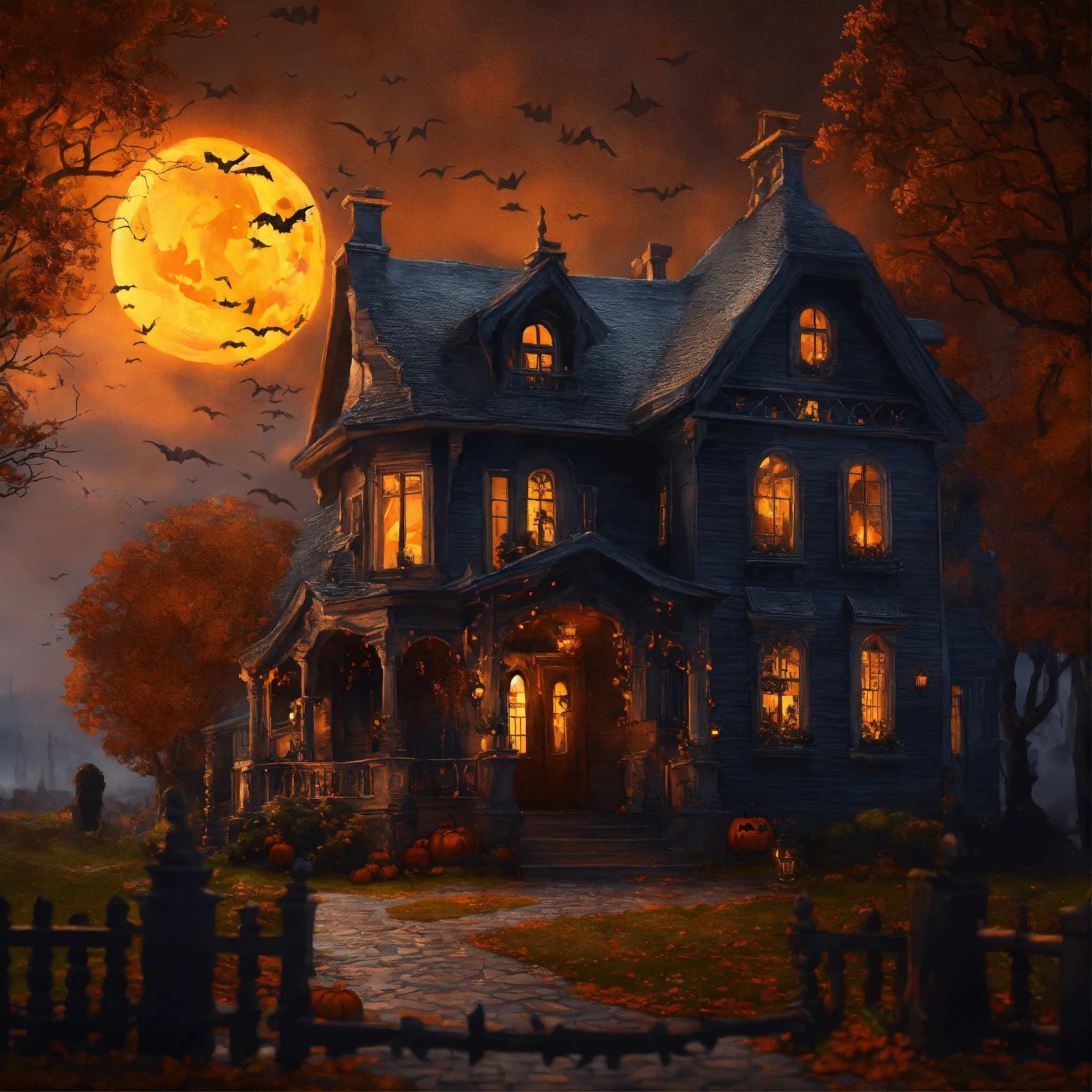 Lexica - Epic beautiful shot of a ultra detailed helloween house ...