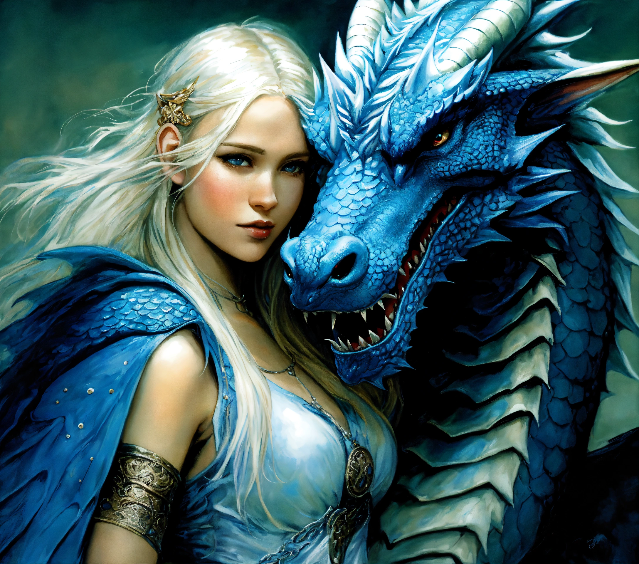 Lexica - Painting of a giant magnificent blue dragon with a 15 year old ...