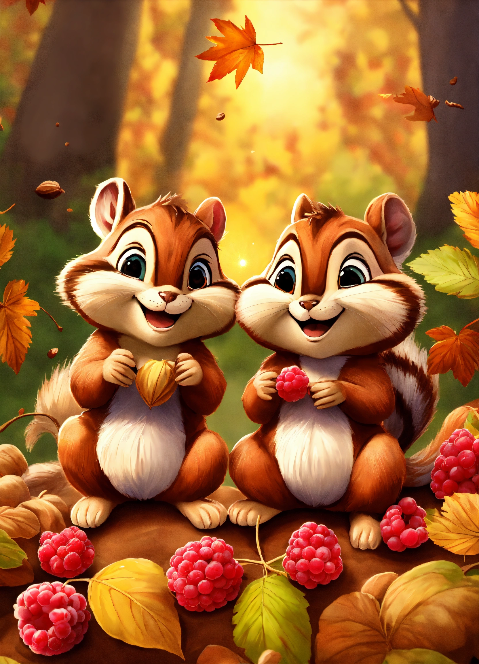 Lexica - Cheerful cartoon two chipmunks are sitting under a bush with ...