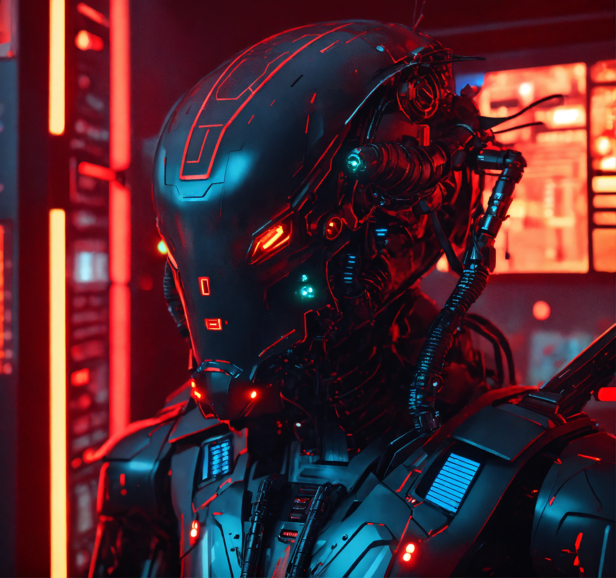 Lexica - Zoom out of black cockroach faced humanoid with red glowing ...