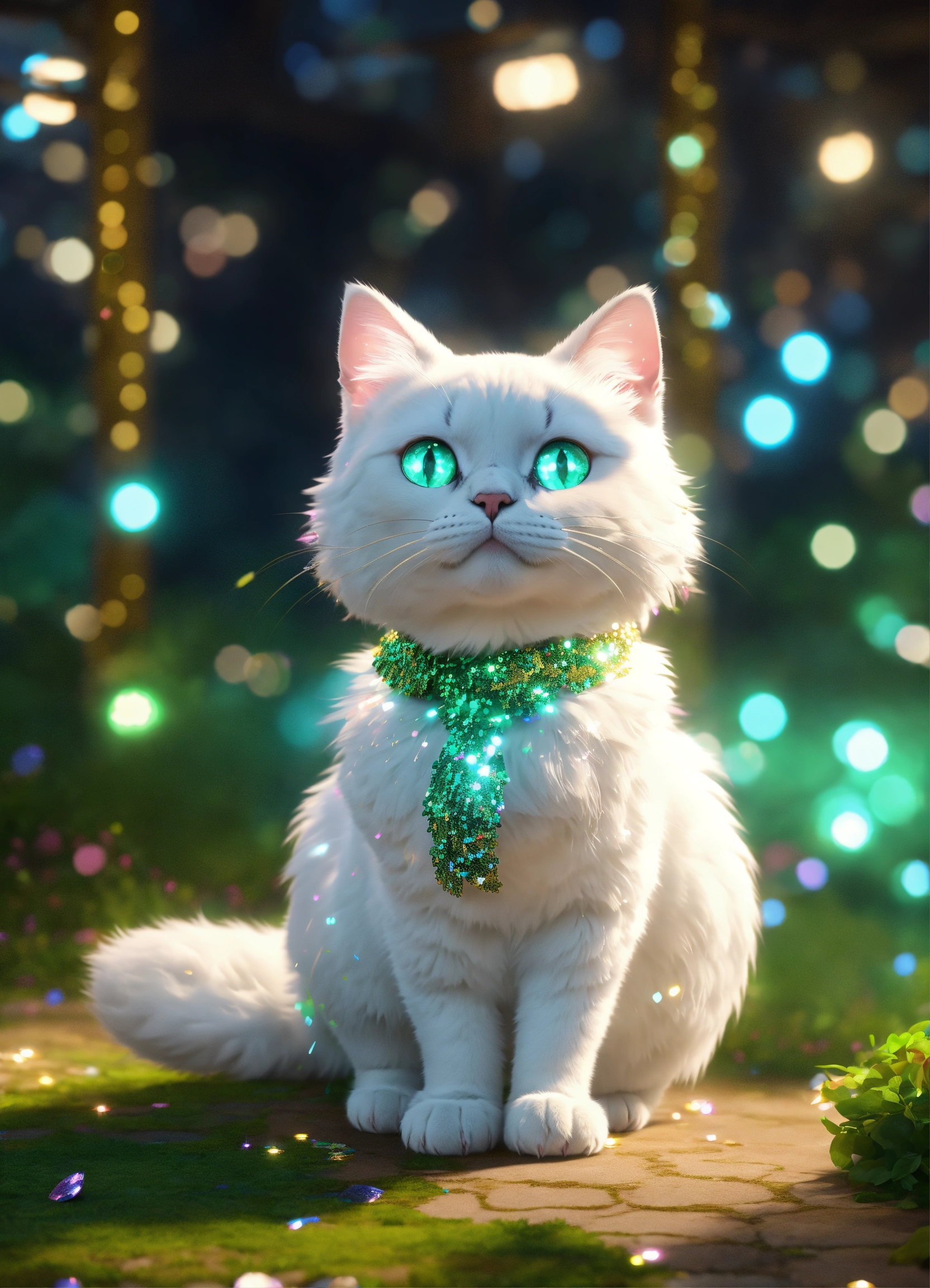 Lexica - Cartoon character a white cat with a silver coat and sparkling ...