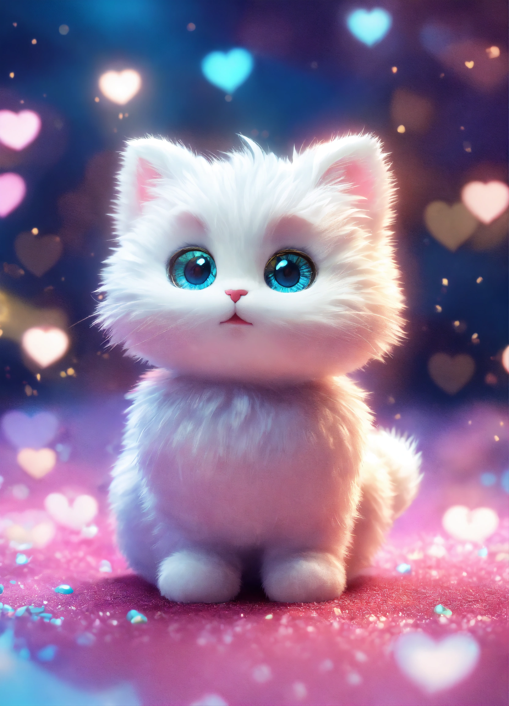 Lexica - A cute 3D fluffy tiny kitty character, white and iridescent ...