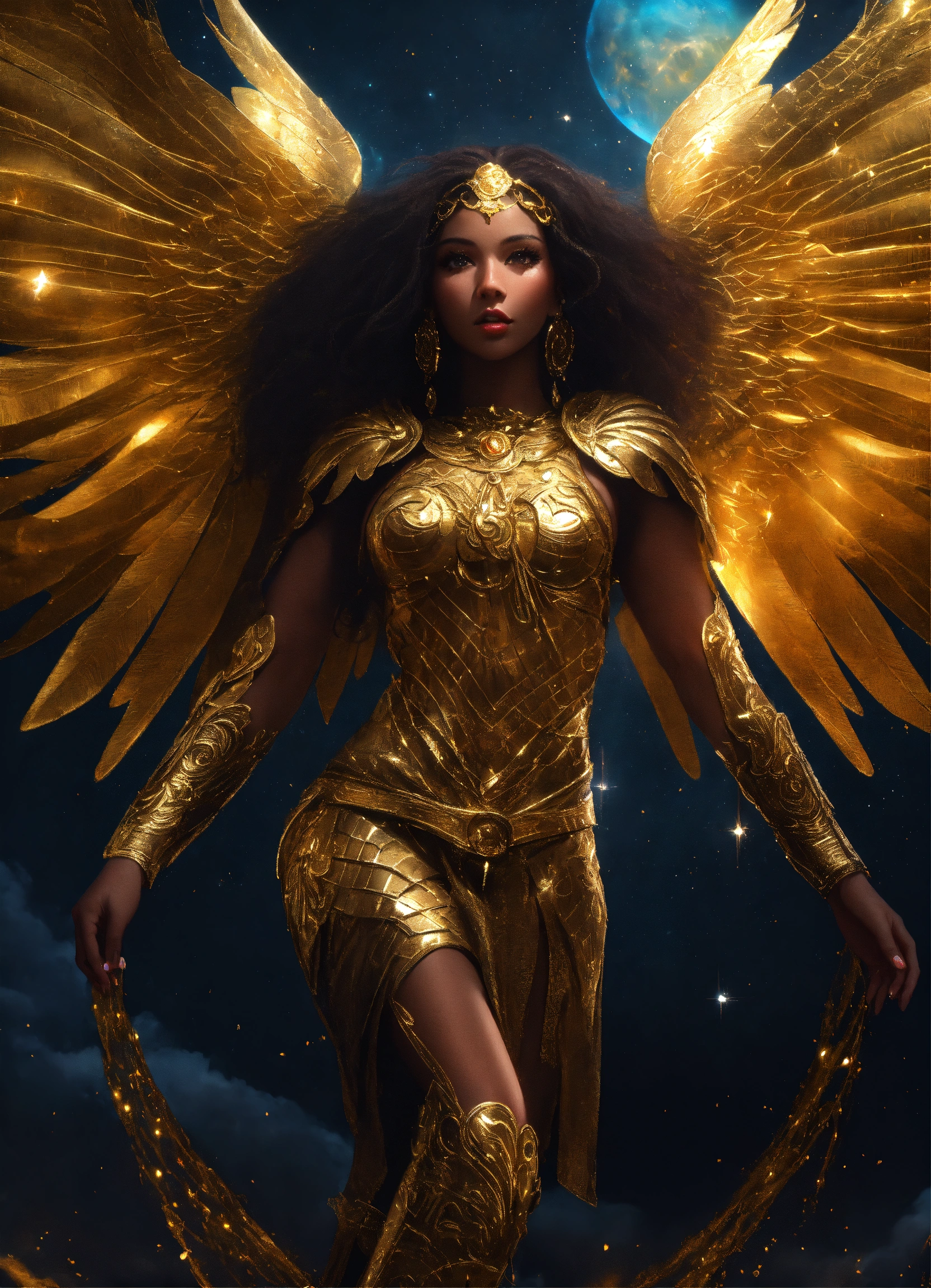 Lexica - Full body black goddess angel with wings entangled in a spiral ...