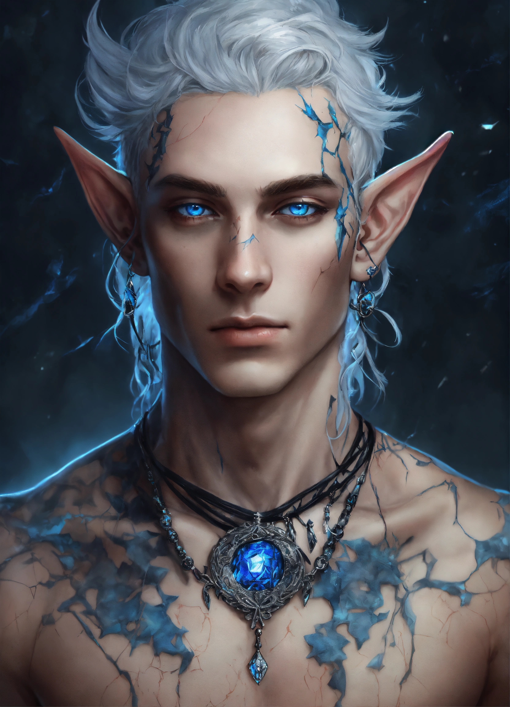 Lexica - Fantasy portrait of a tatooed sickly pale-skinned male elf ...