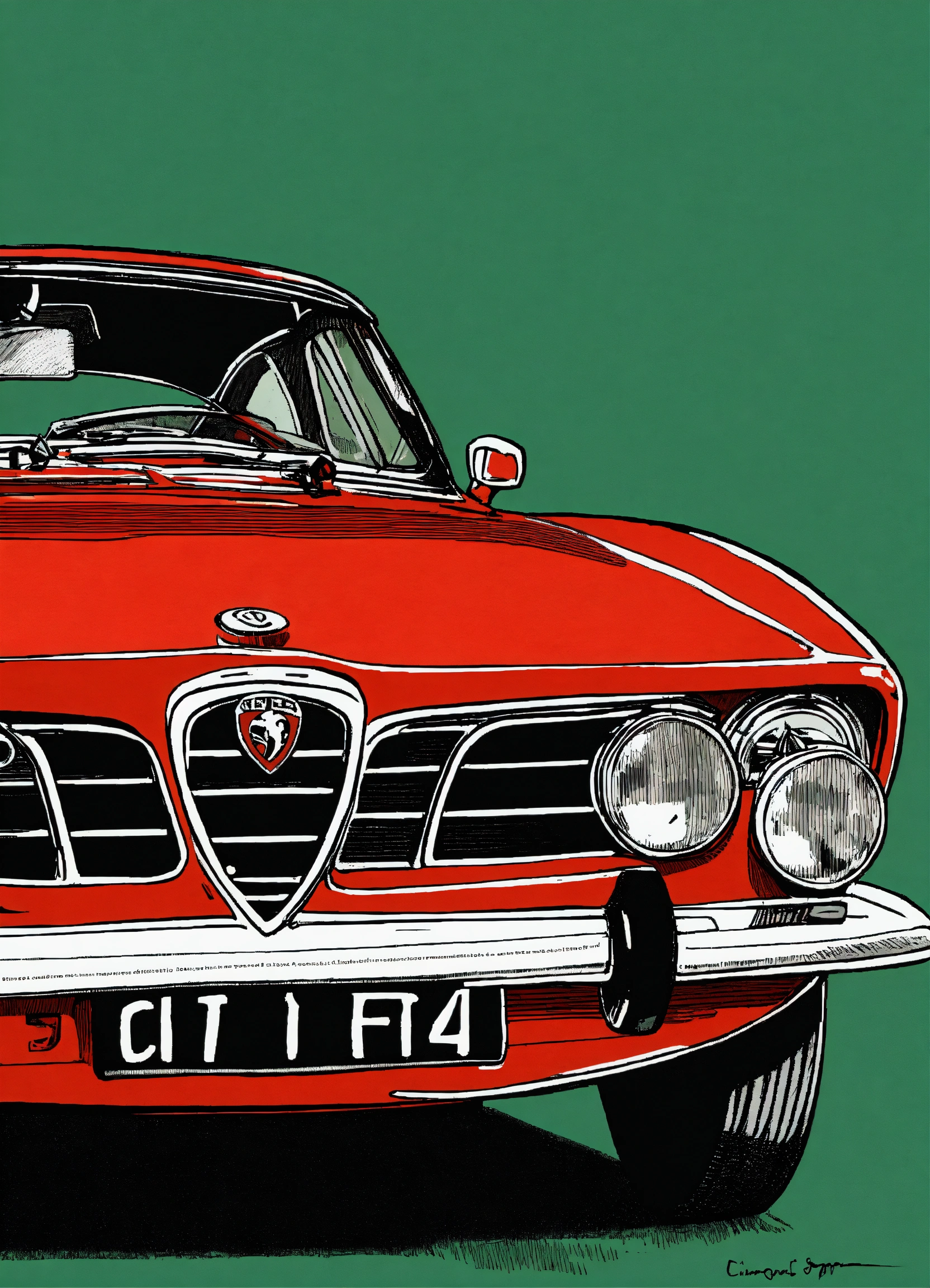 Lexica - Detailed pen and ink illustration of Alfa Romeo Guilia, dark ...