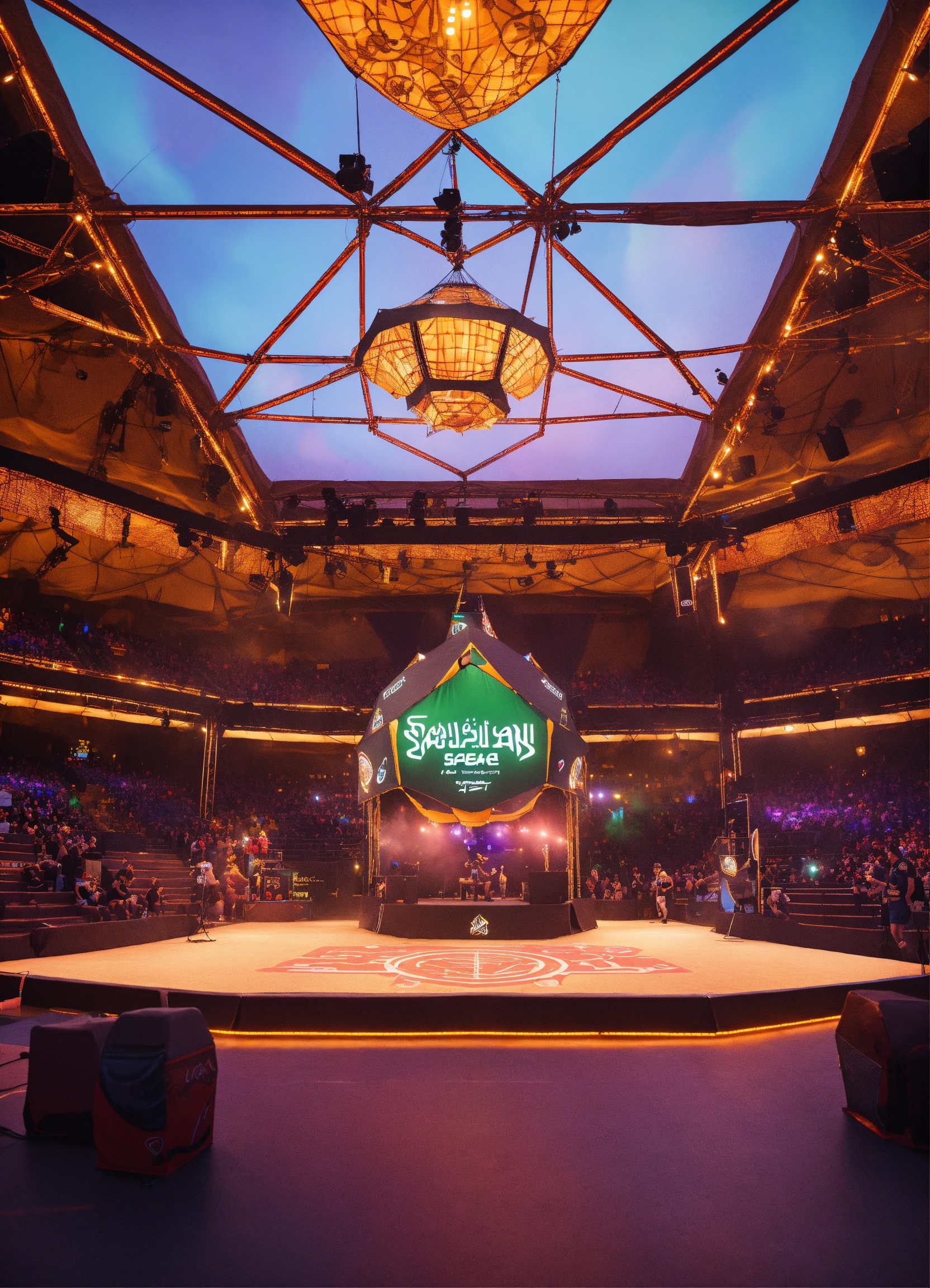 Lexica - Generate an image of a small esports venue's desert tent style ...