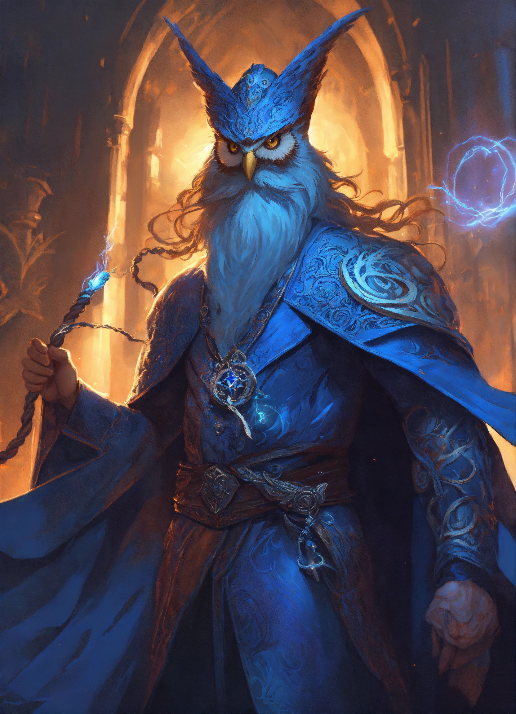 Lexica - Evil wizard, long blue beard, thin body, long hair with braids ...