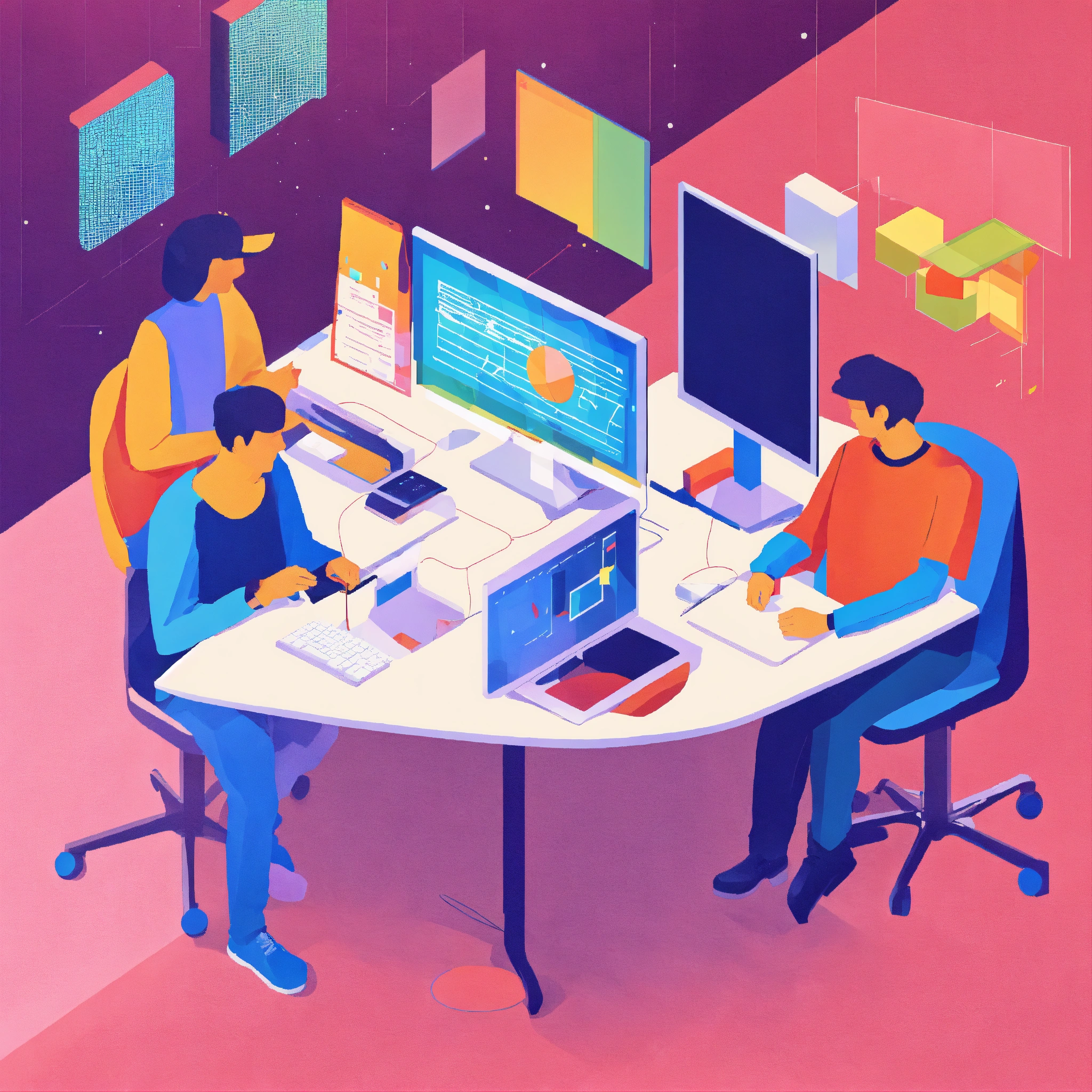 Lexica - Guys programming flat design, 35% empty background in geometry ...