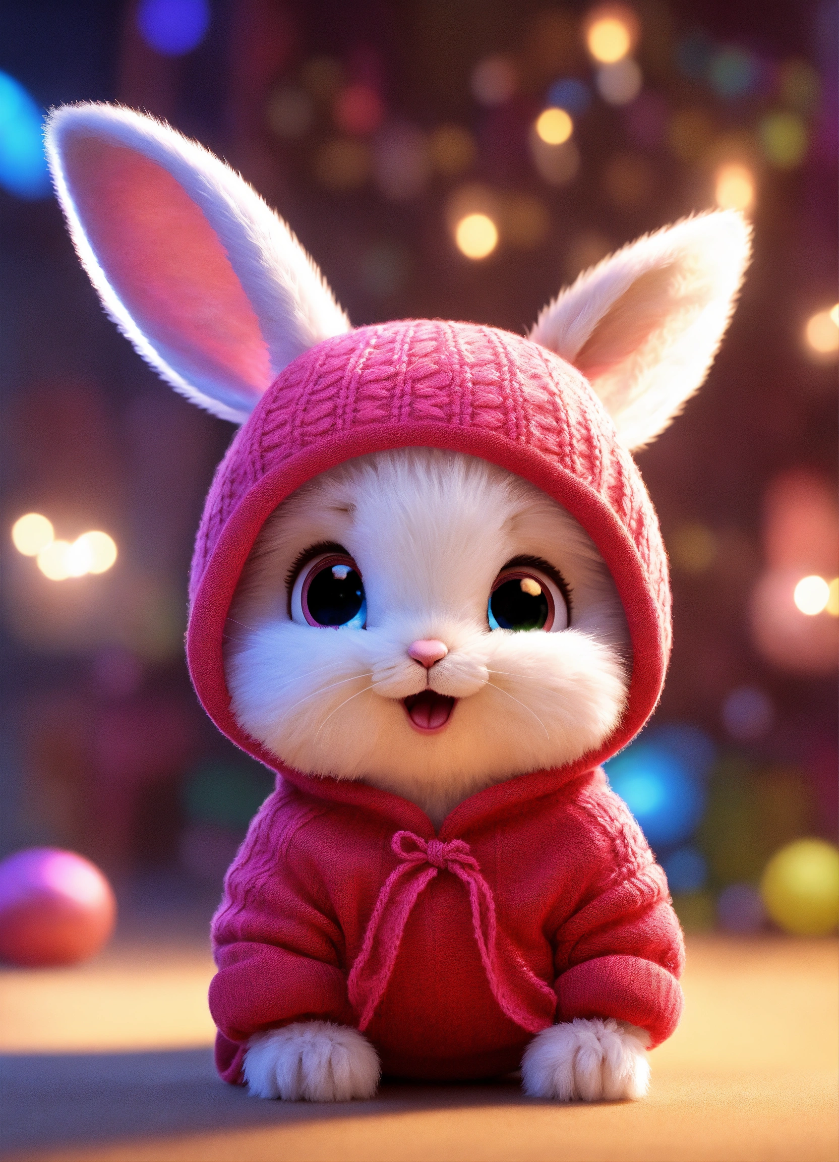 Lexica - Cute baby pixar style white fairy rabbit,Many pink lights,Sing ...