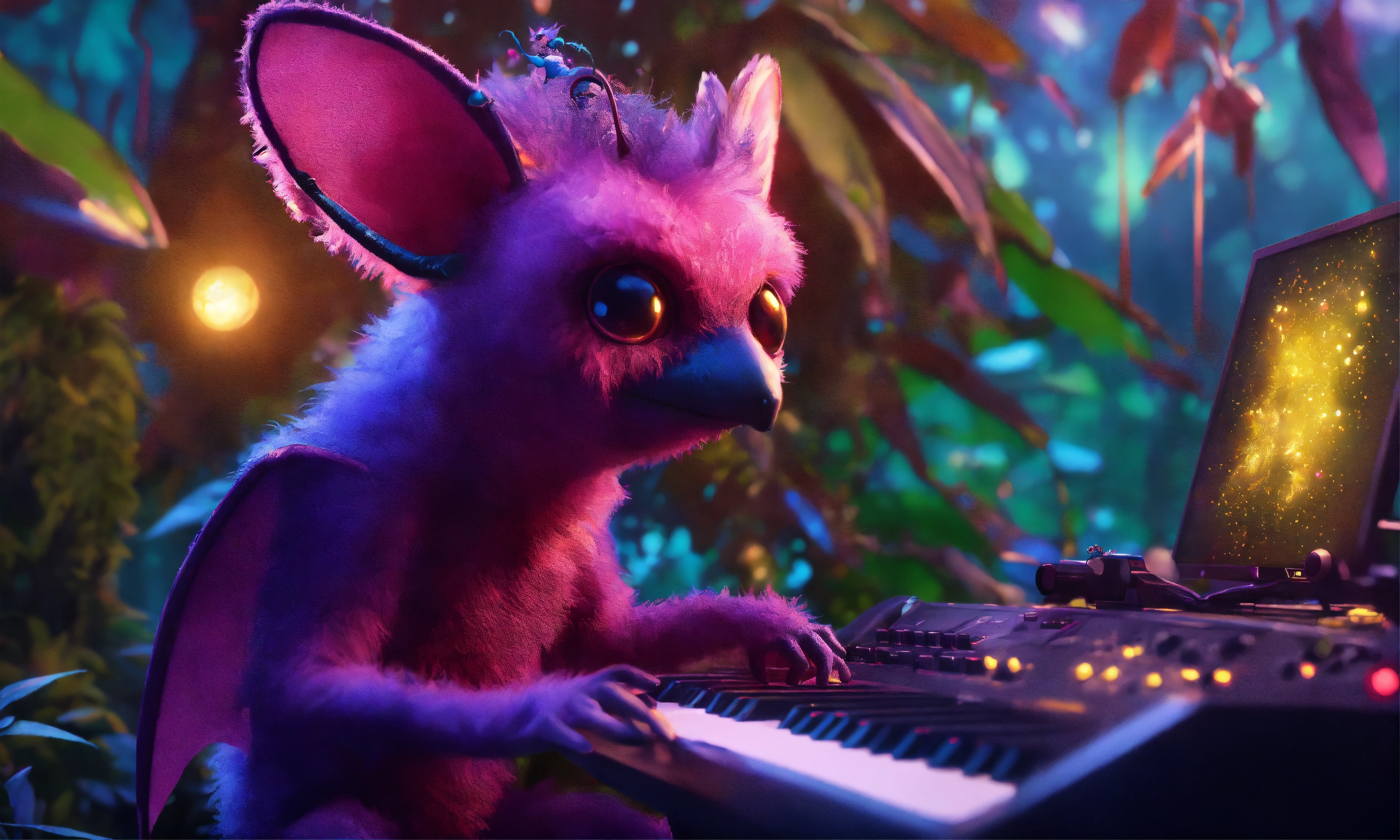 Lexica - Crazy cute fuzzy pink and purple alien fruitbat character with ...