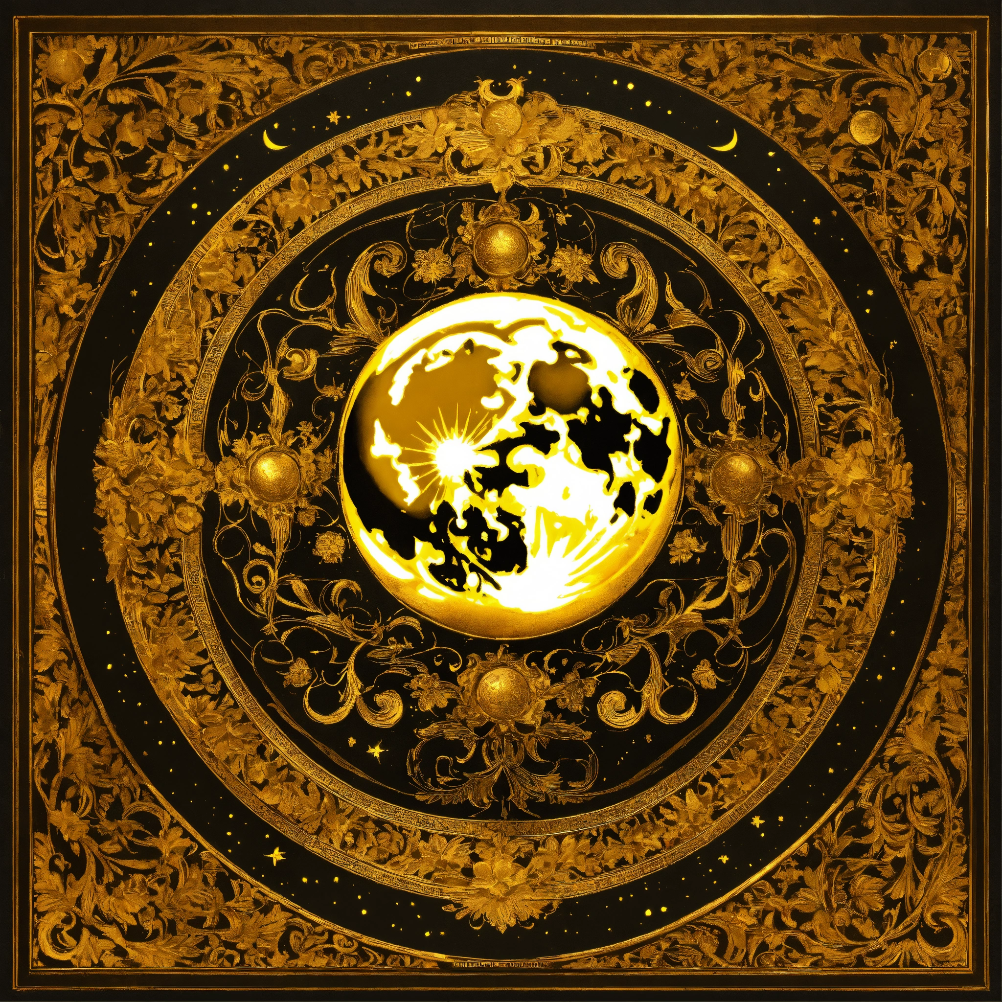 Lexica - Golden moon illustration, Renaissance ornament