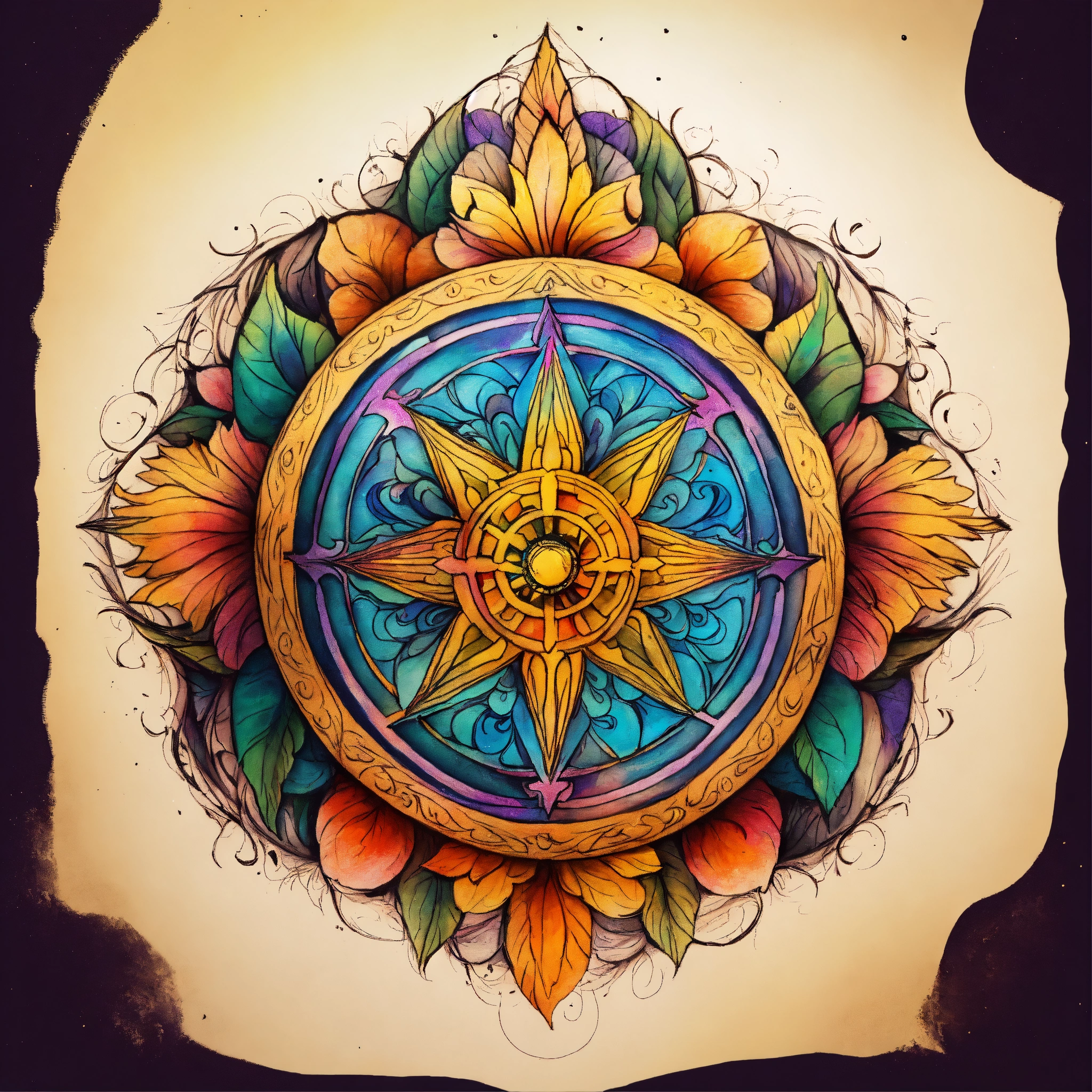 Lexica - Ink drawing, tattoo style mystical and magical colourful logo ...