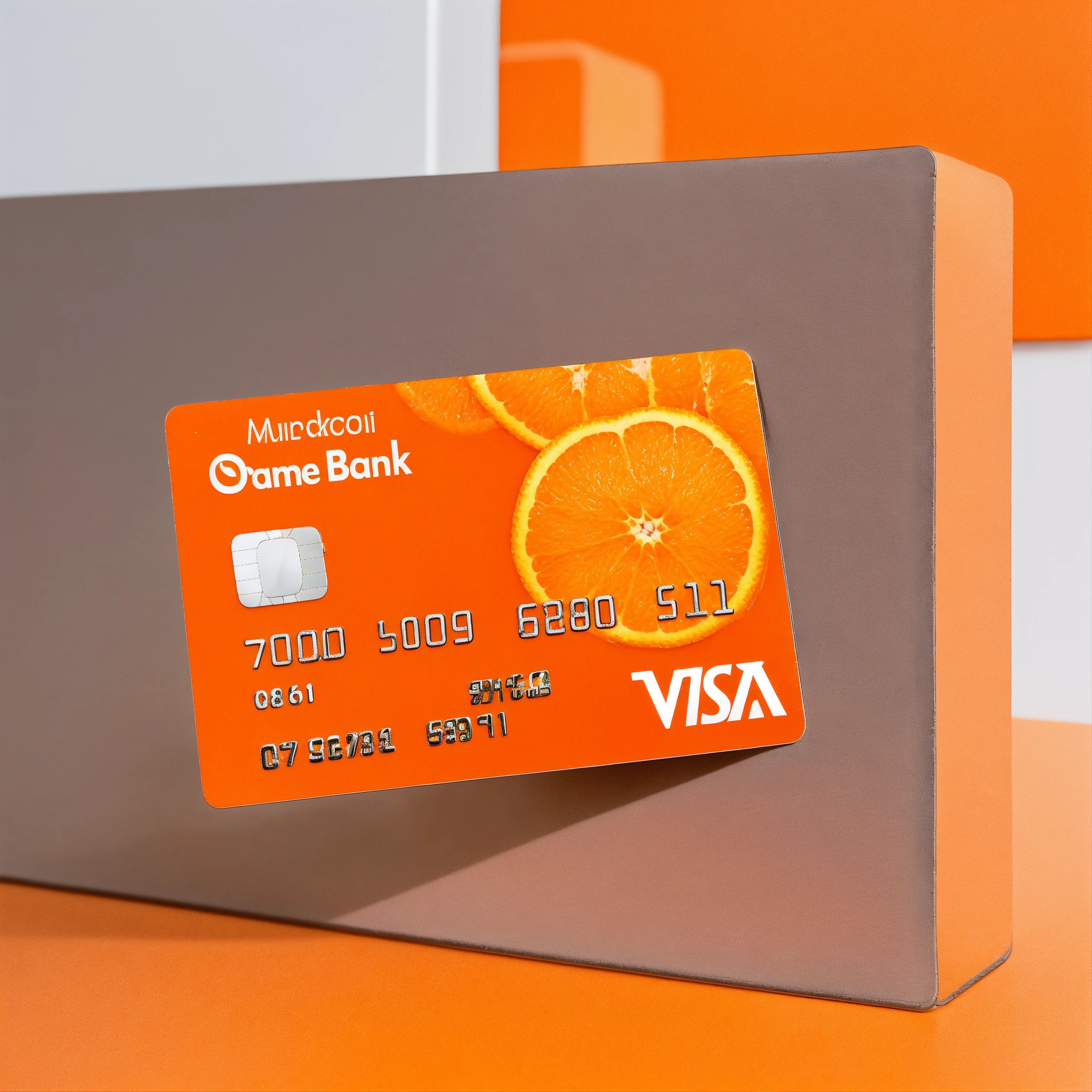 Lexica - A photo of an orange bank credit card. The credit card is in ...