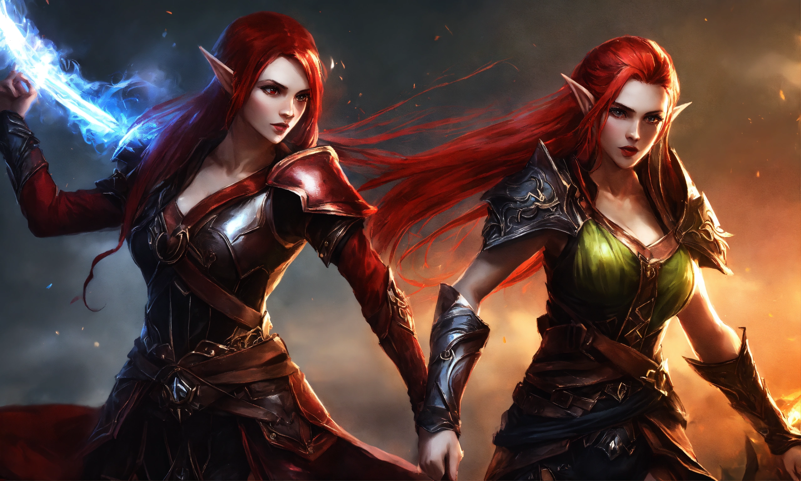 Lexica - Bad and good two females elves fighting, dark elf has black ...