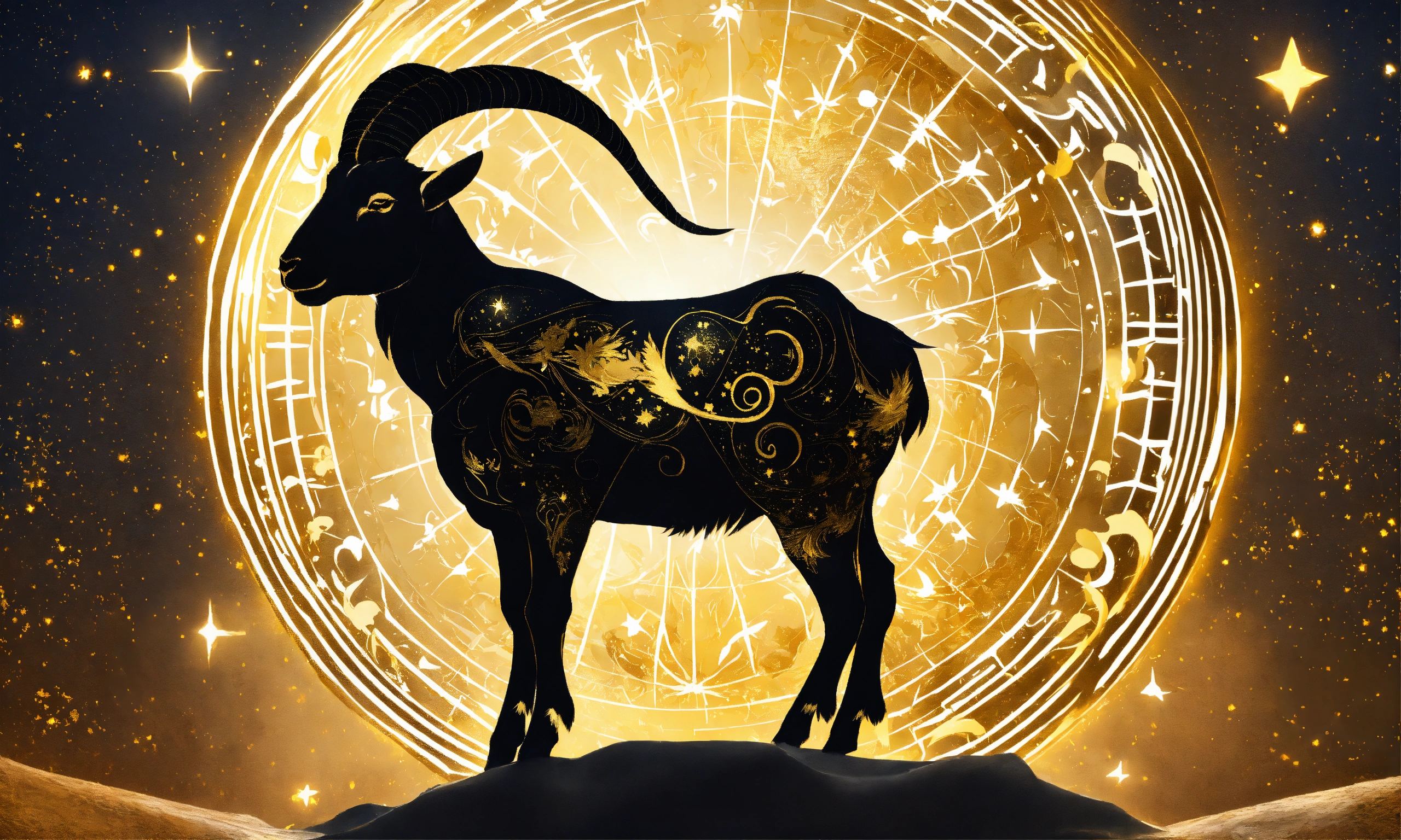Lexica - White and gold goat, zodiac sign, white, gold, universe ...