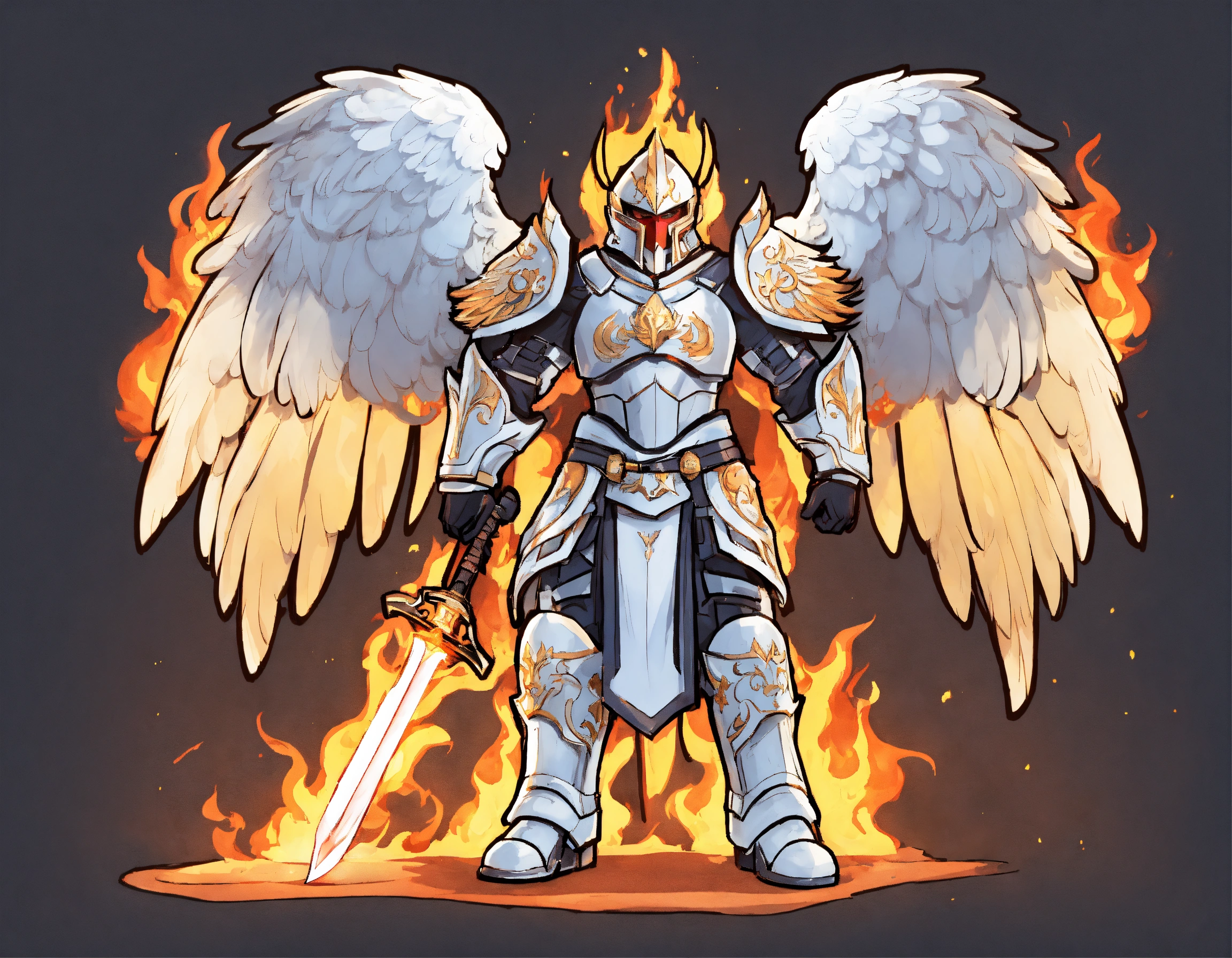 Lexica - Male Angel in body armor with flaming sword and white wings ...