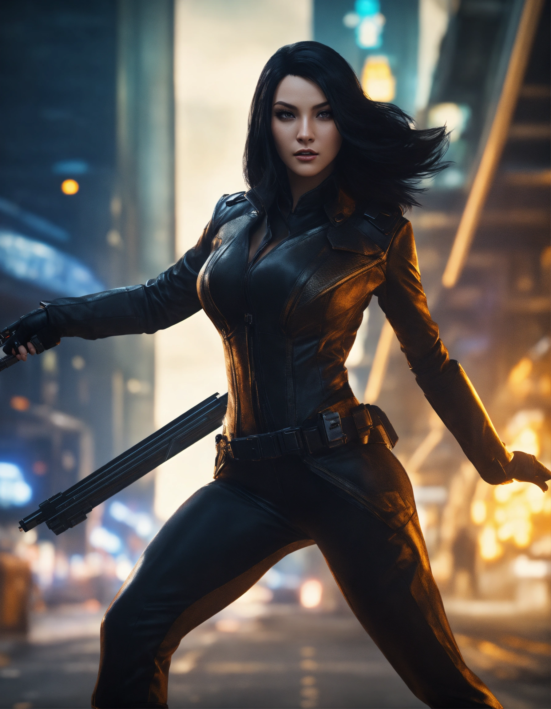 Lexica - Black haired beautiful female super villain, dynamic shot ...