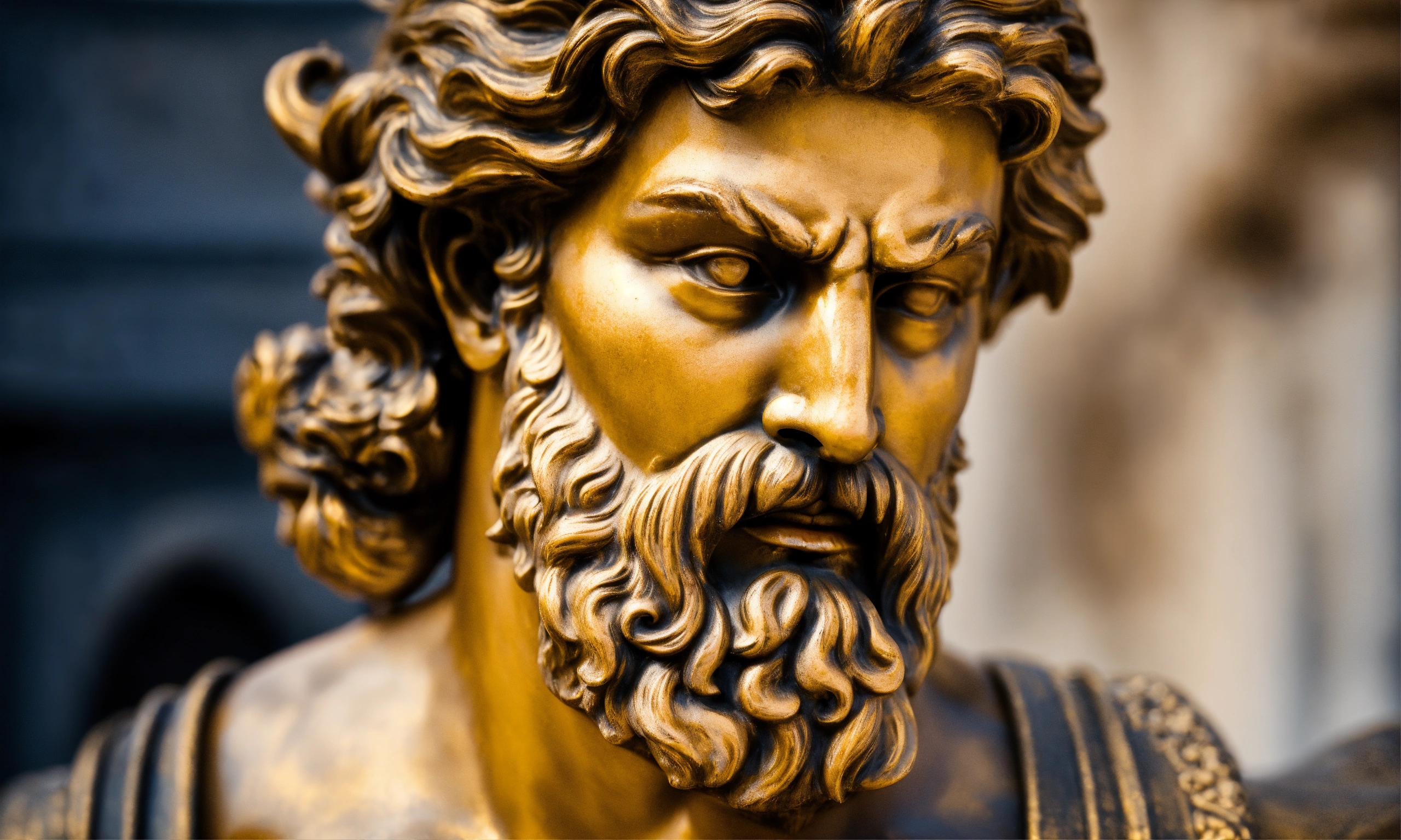 Lexica - Greek statue strong man with beard aggressive expression backward
