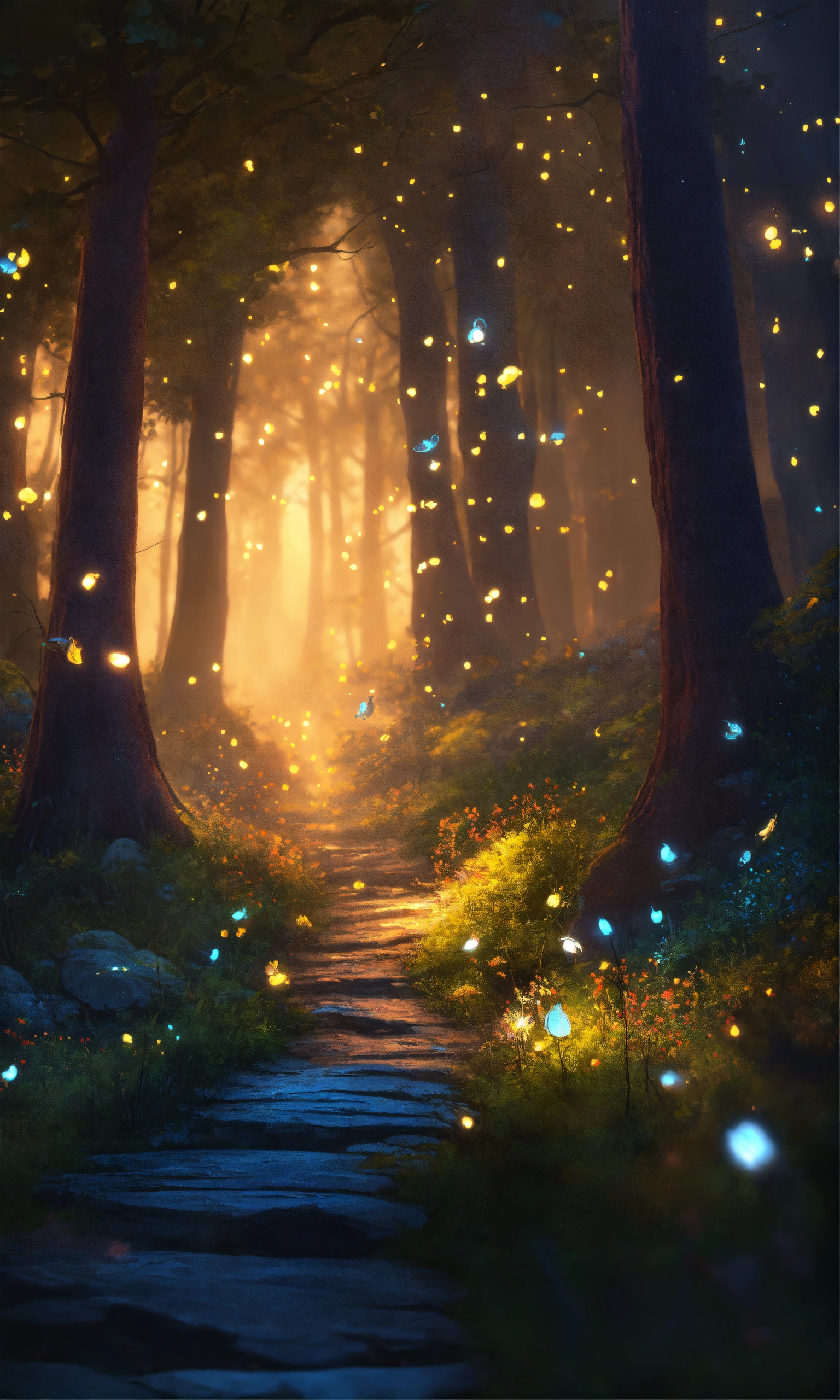 Lexica - A hidden, mystical forest with glowing fireflies and ancient ...