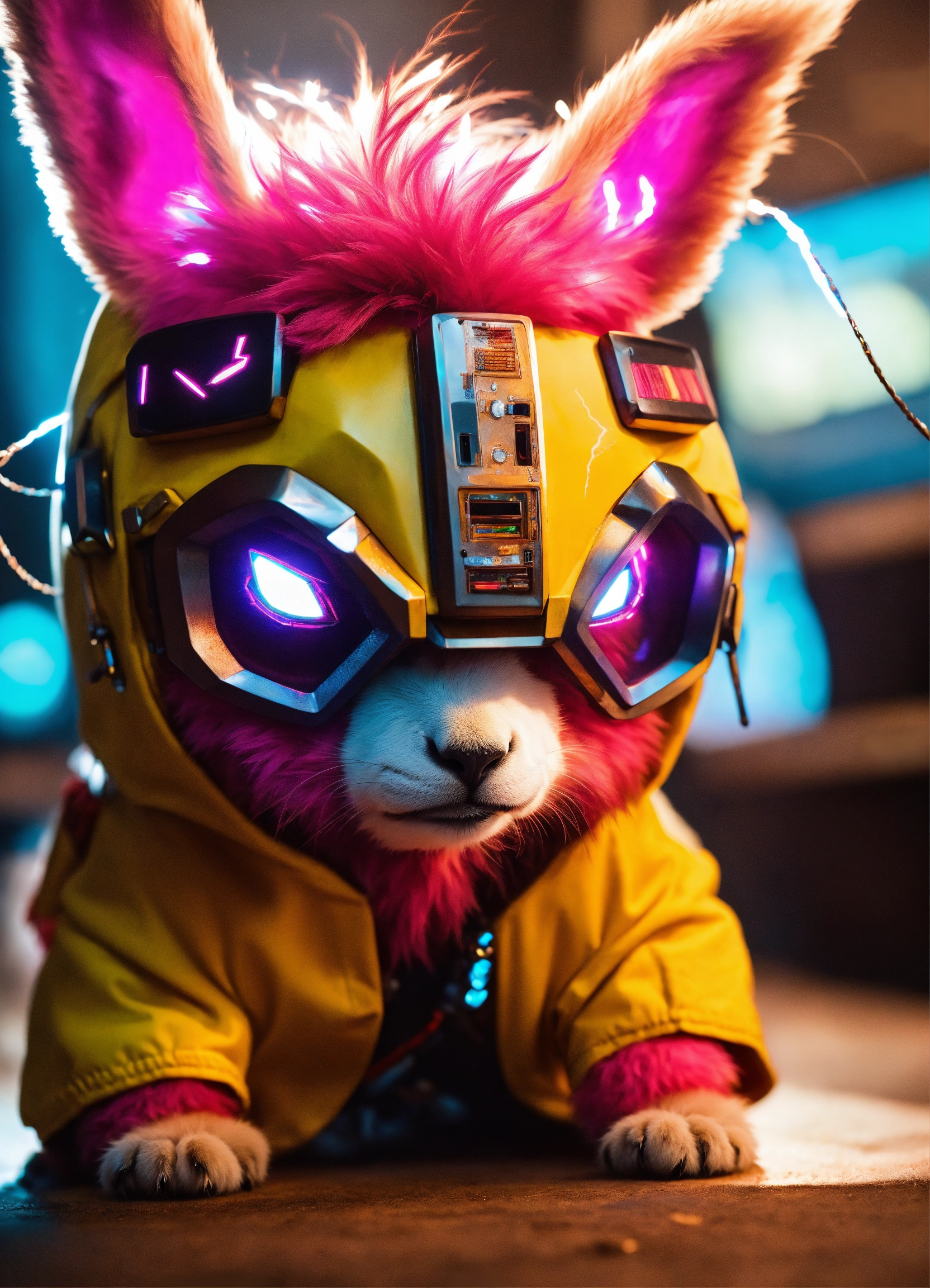 Lexica - A real photo of Cute Cyber Lama lightning angry