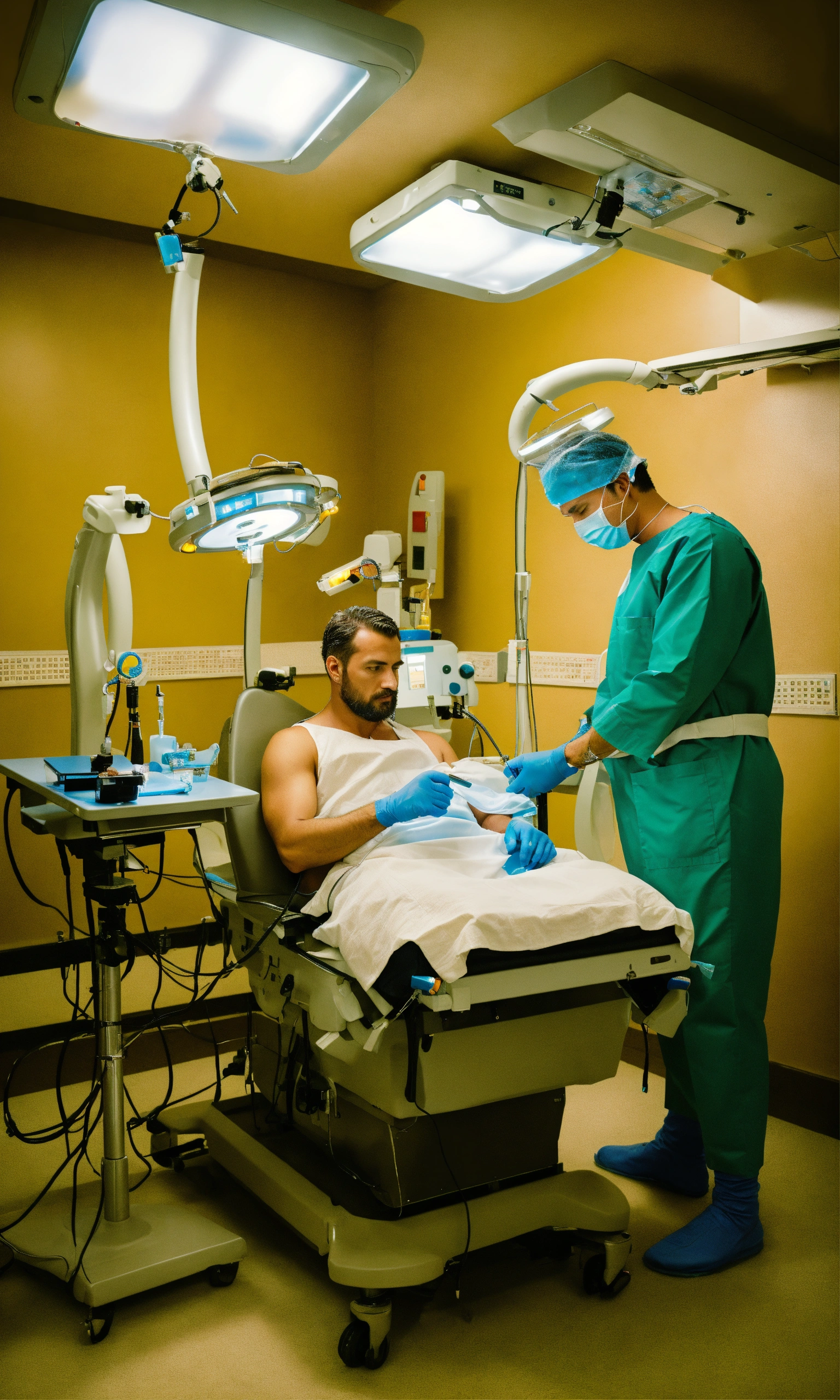 Lexica - A man sitting at a operating table and the doctor getting ...