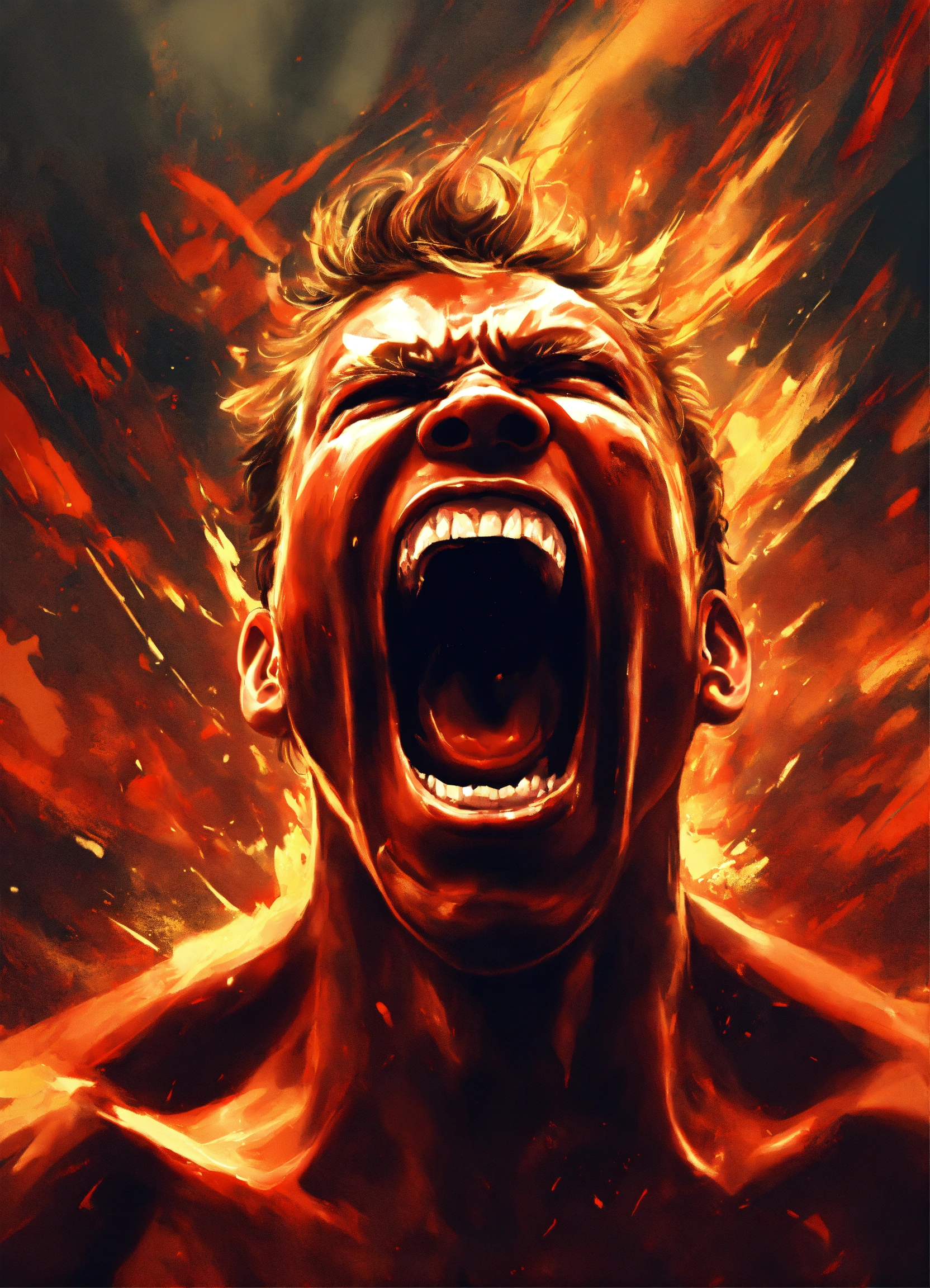 Lexica - A person screaming in anger, full scene, digital art