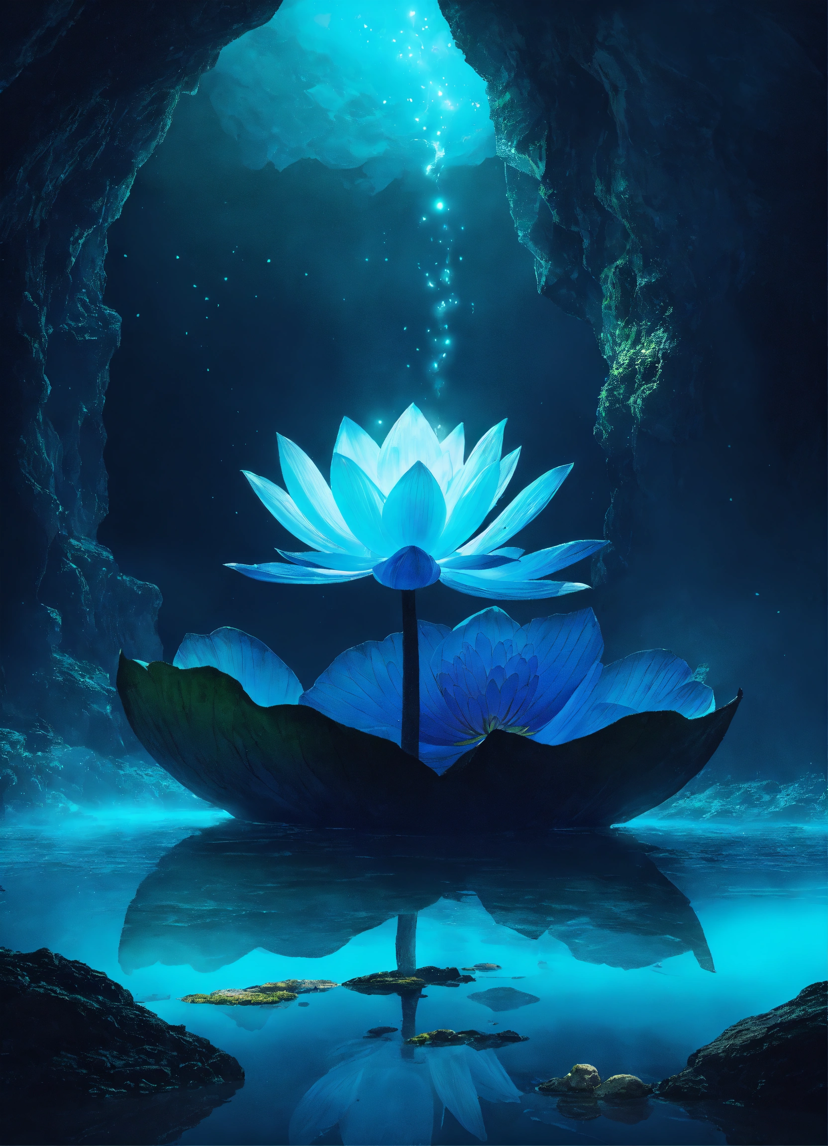 Lexica - An blue turquoise lotus illuminating a bright blue light like ...