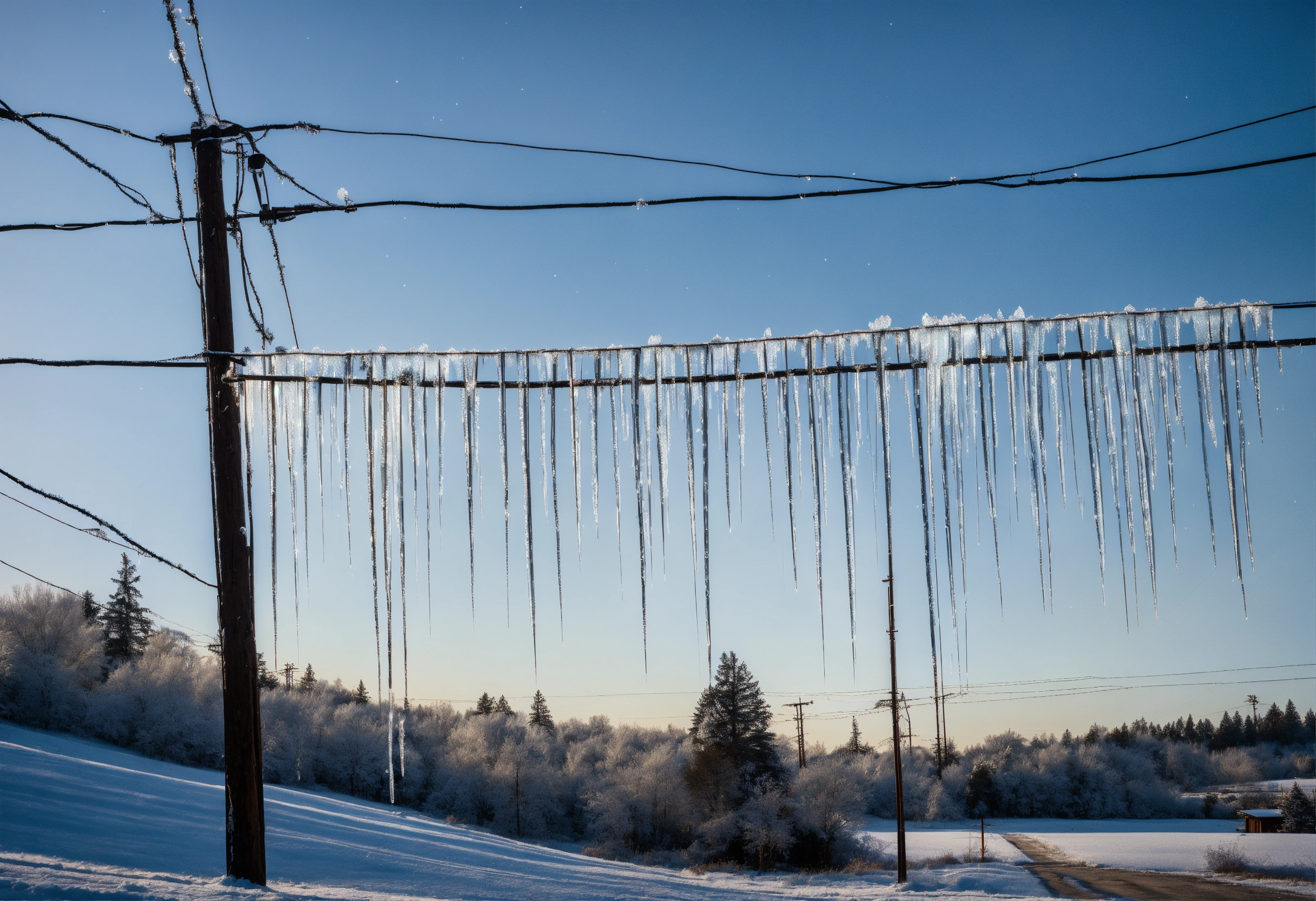 Lexica - Power lines frozen with icicles hanging from them