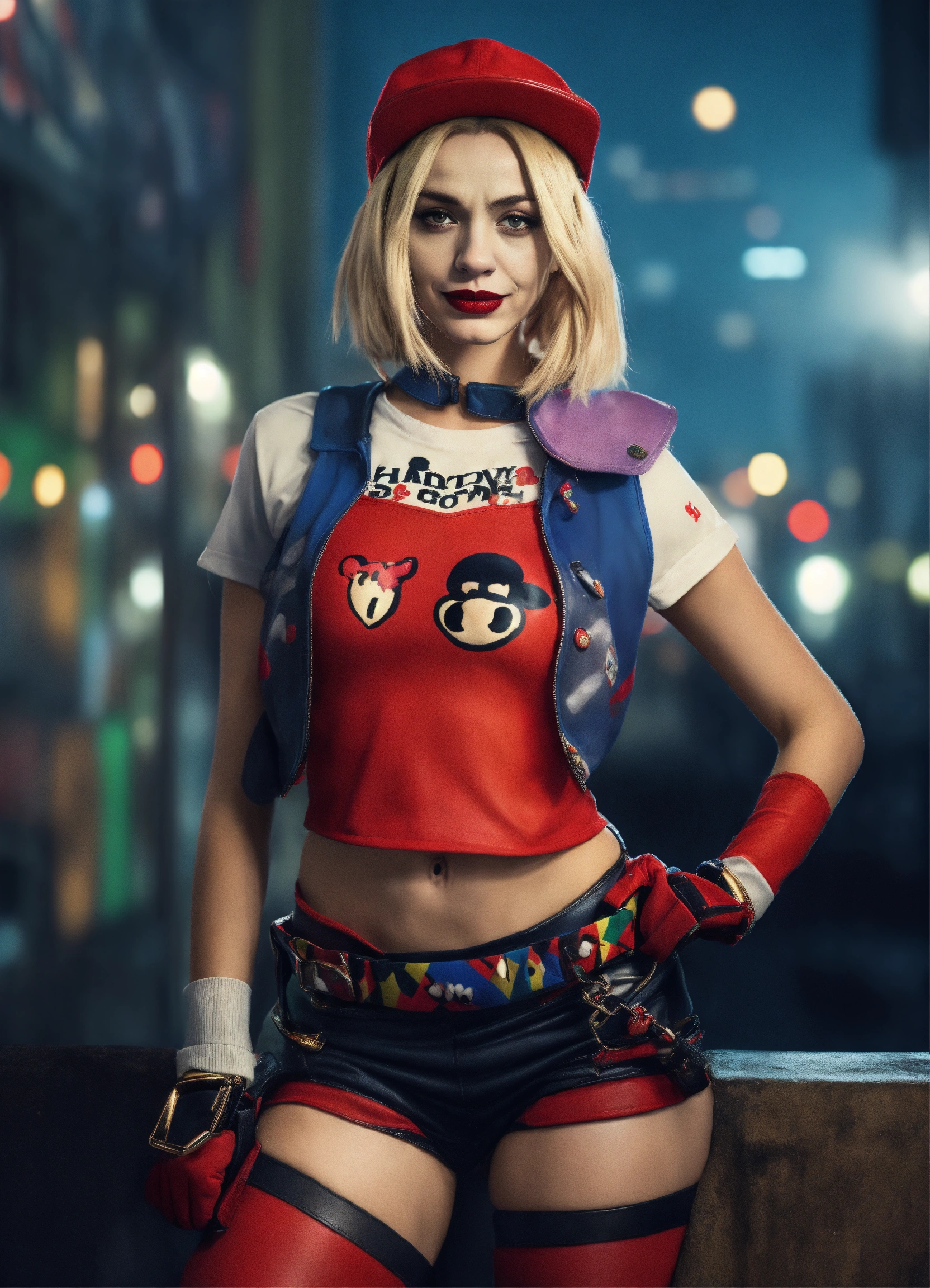 Lexica - Harley quinn, combinada con Mario bros, Harley quinn con gorra de  Mario bros, ropa de Harley quinn, posando con seguridad, HD 8k