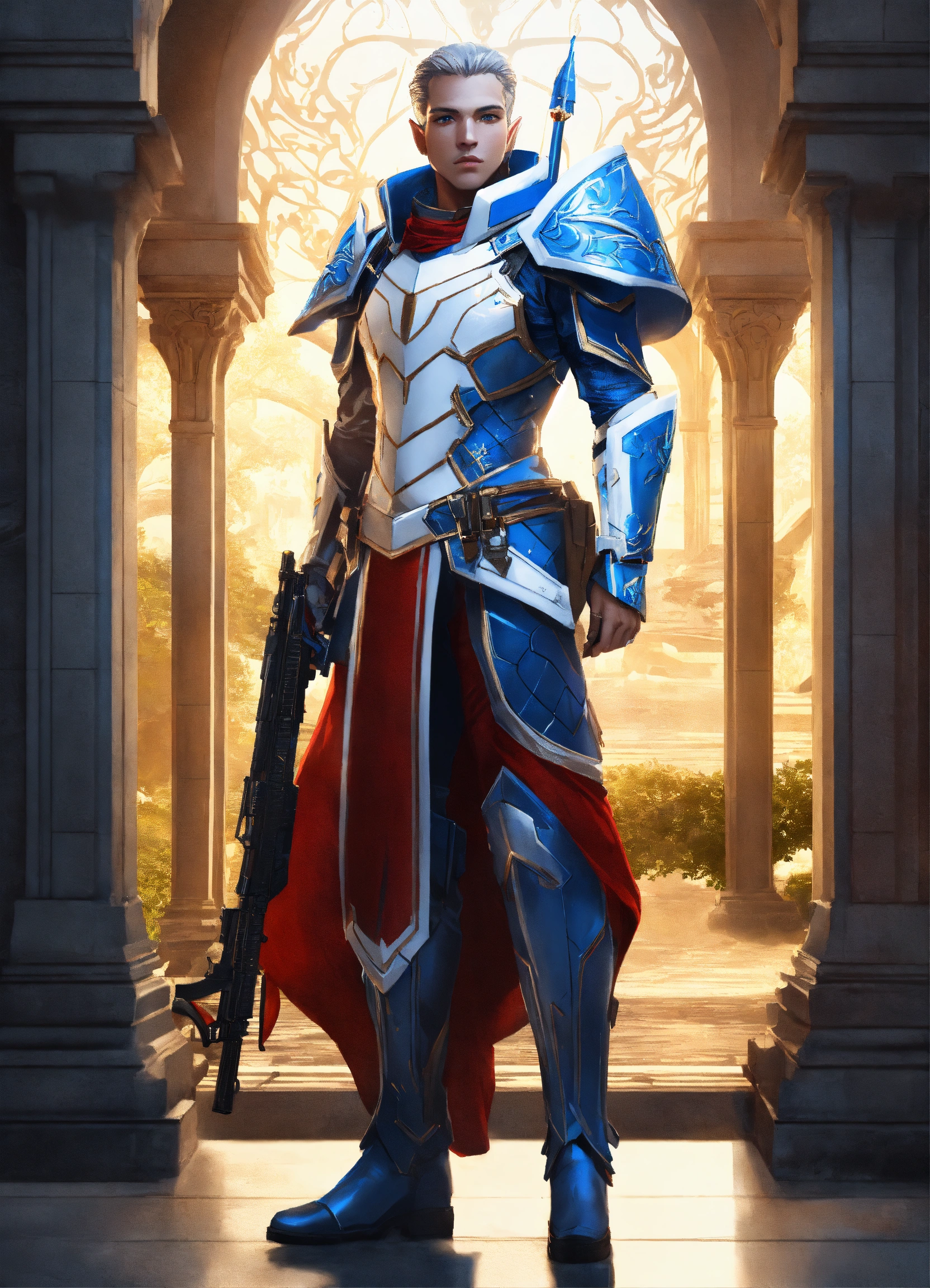 Lexica - High elf sci fi soldier wearing sleek sci fi armor, white and ...