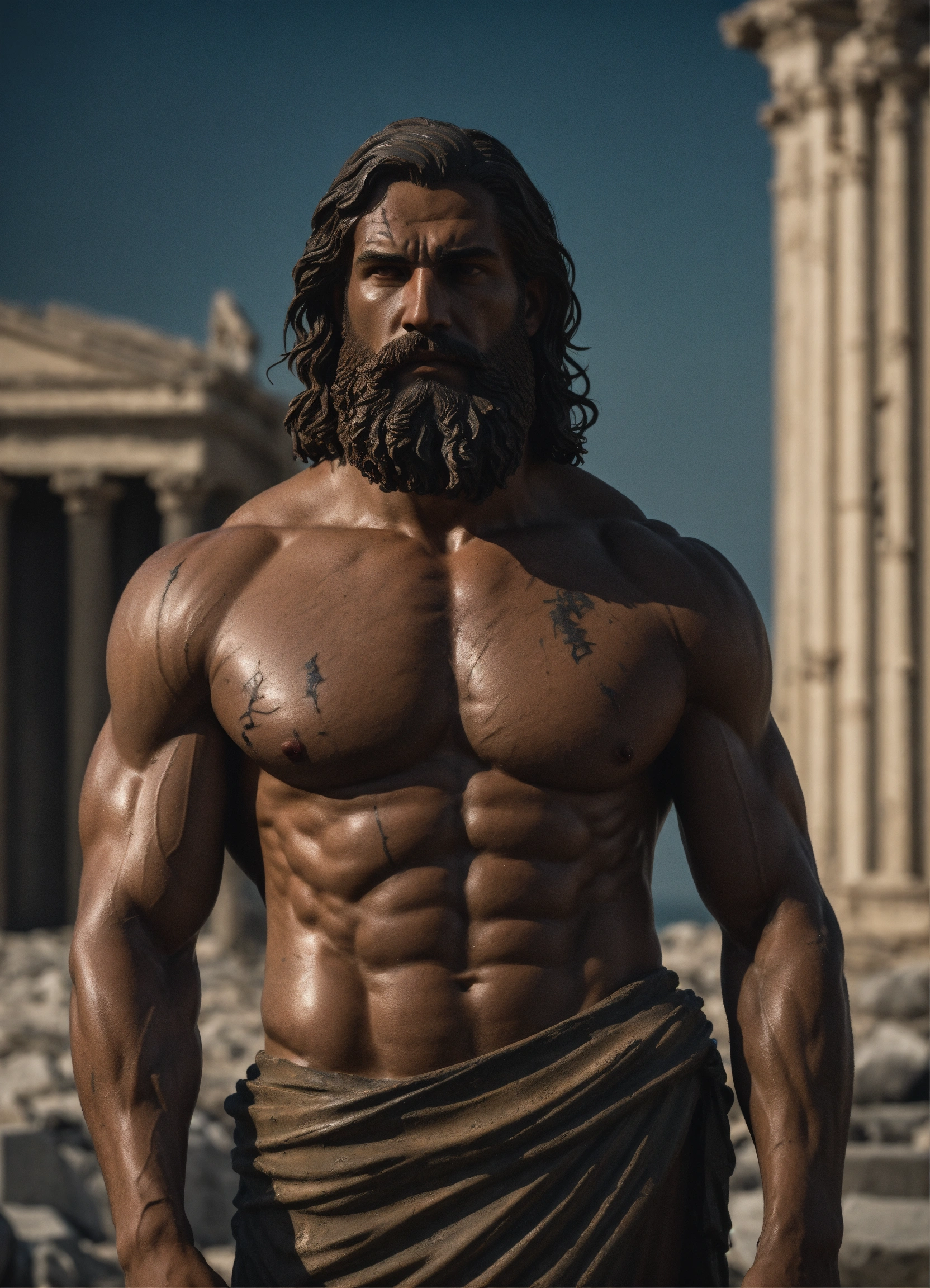 Lexica - A muscular statue of a strong Greek man with a beard and scars ...