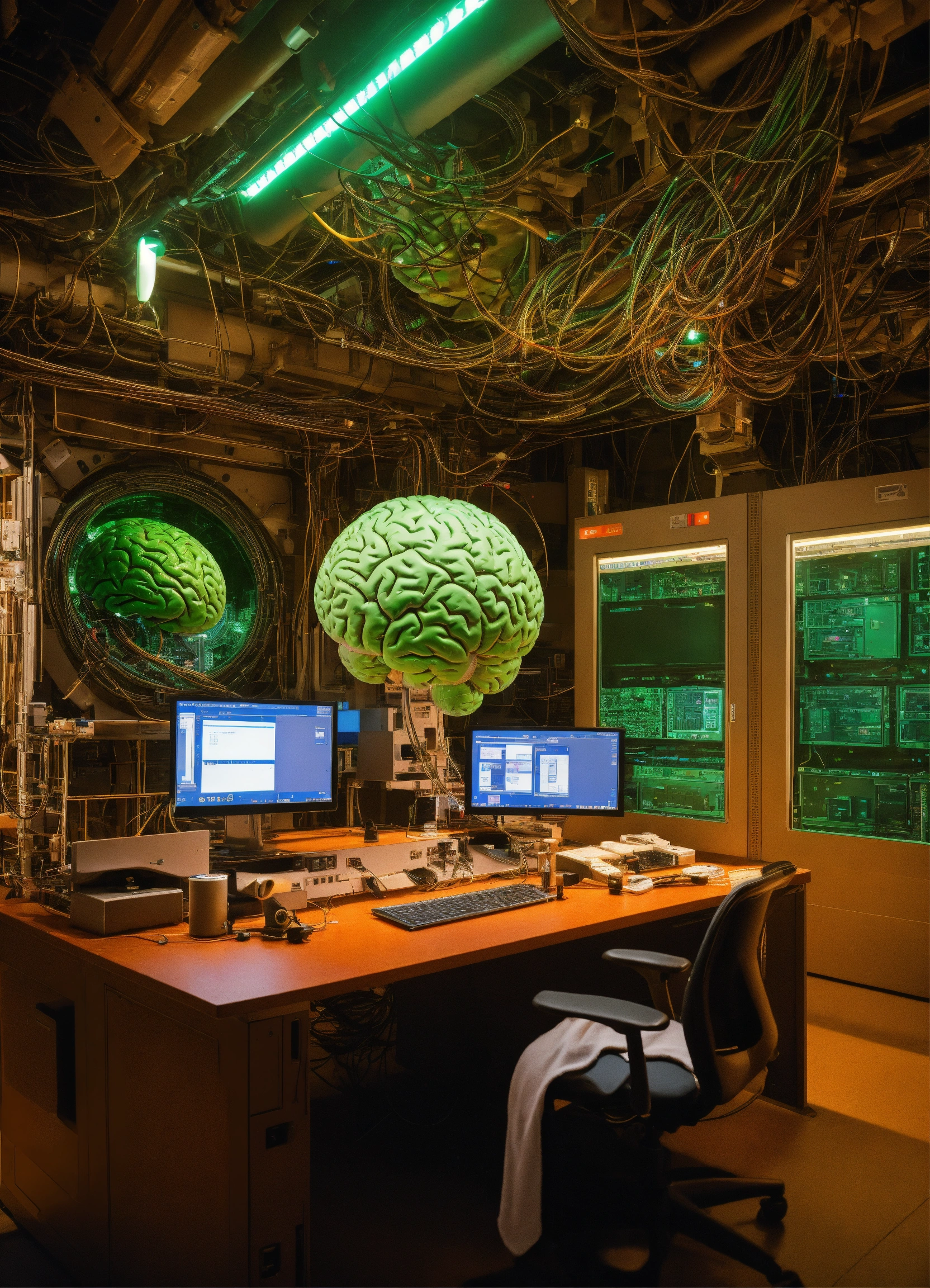 Lexica - In the center of the room, a colossal human brain is ...