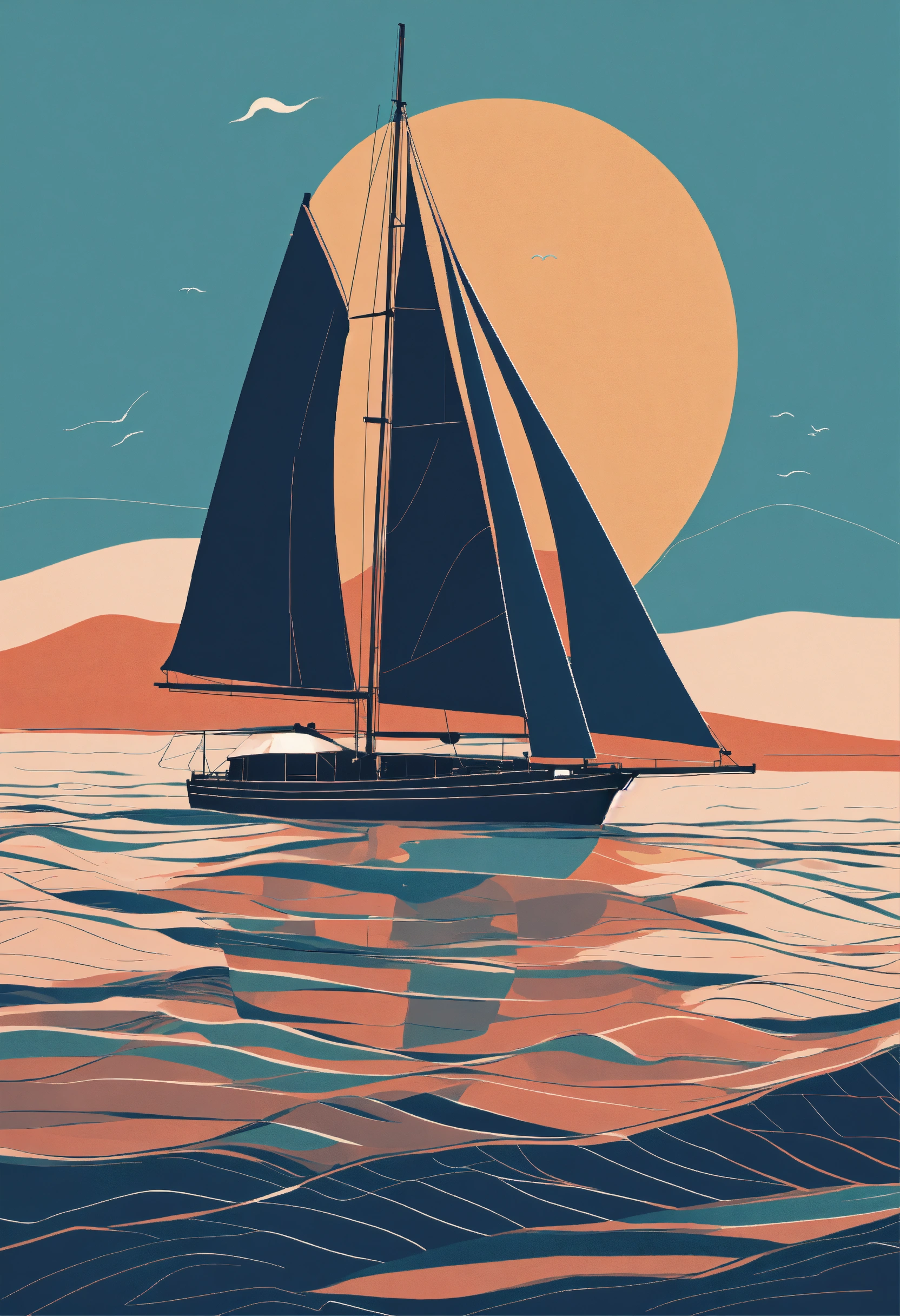 Lexica - A minimalistic illustration of a sailboat on the ocean ...