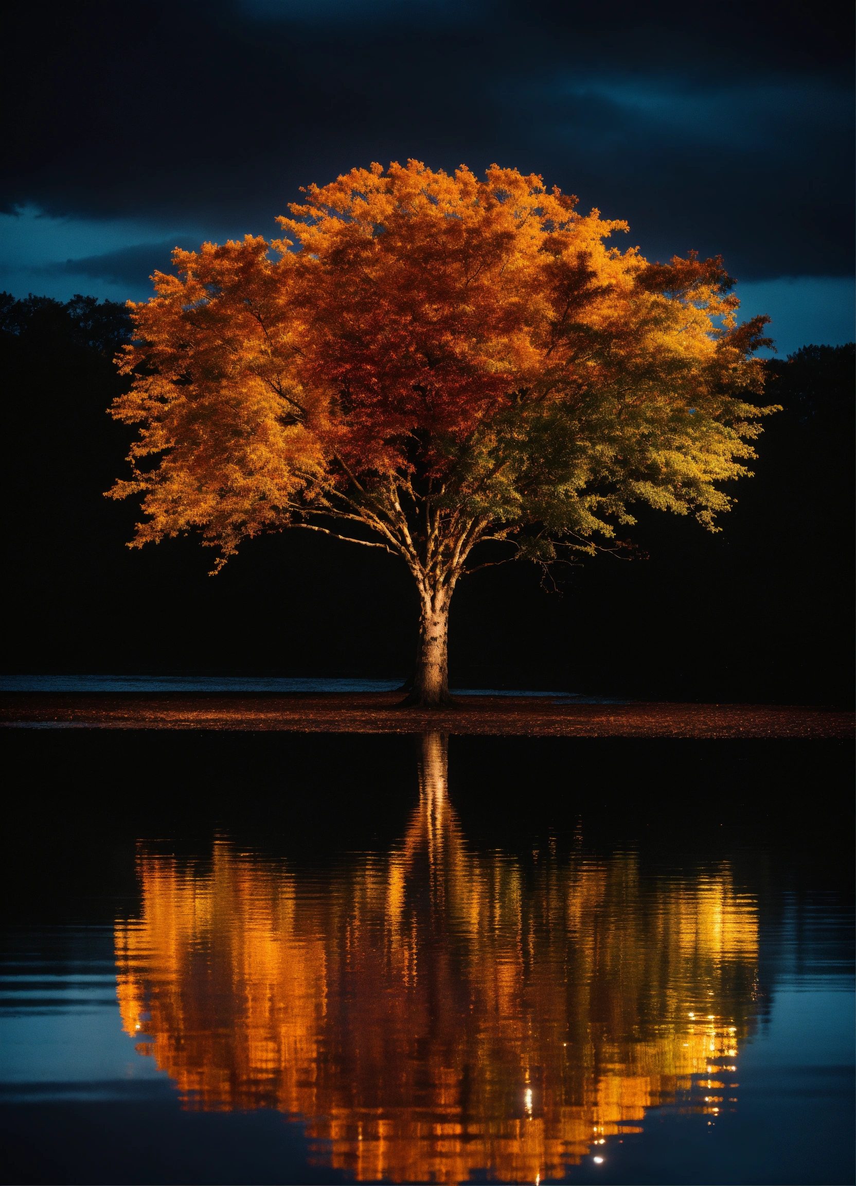Lexica - Black background, Tree with Shiny Gold circular disk leaves ...