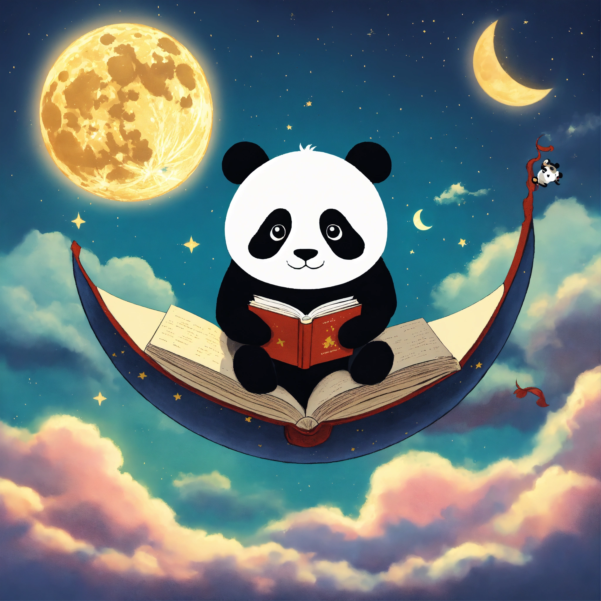 Lexica - A minuscule panda sitting on top of the moon under a cloudy ...