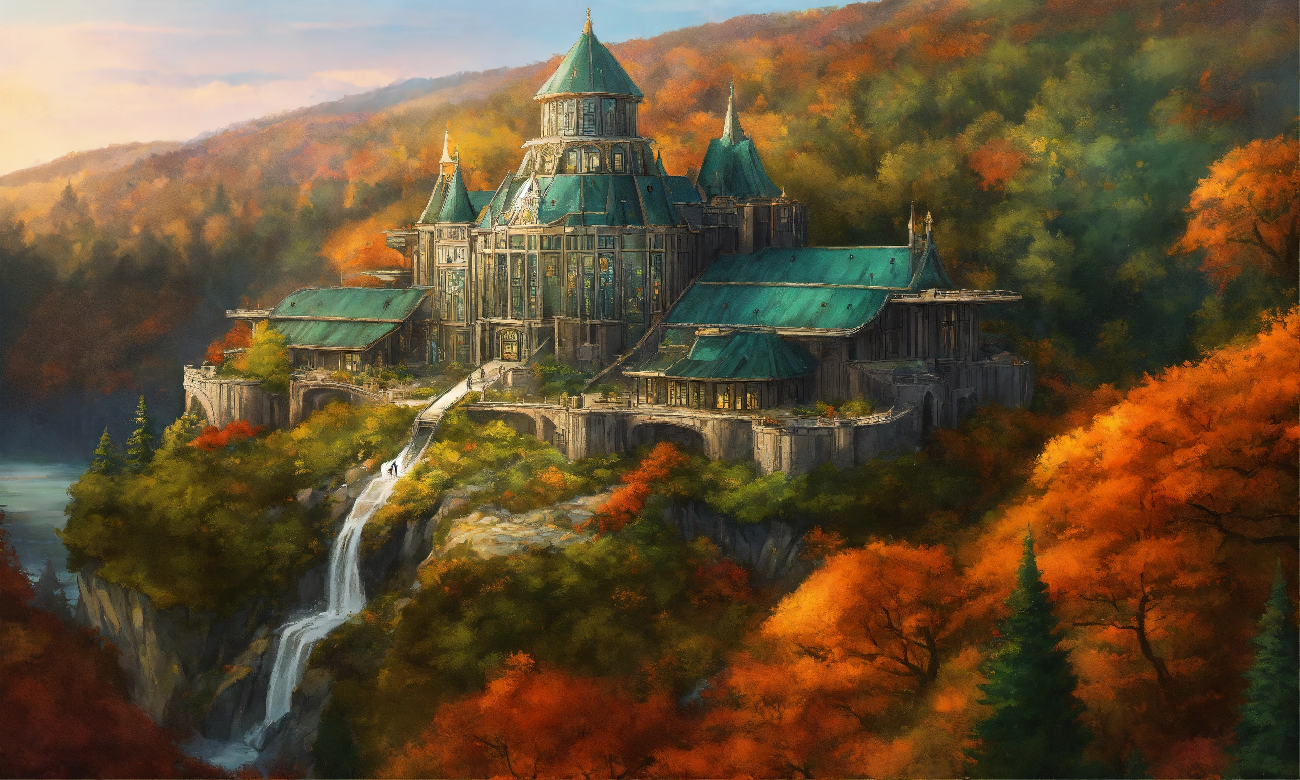 Lexica - Drawing of the full image of a high elf sci fi palace with a ...
