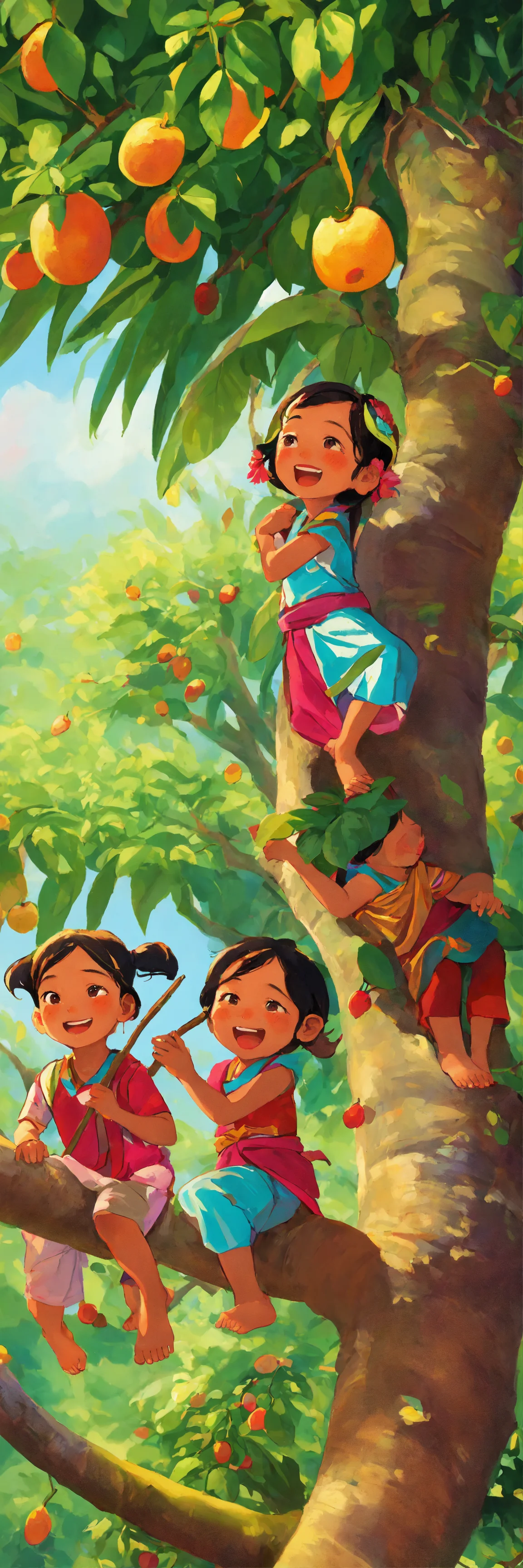 Lexica Nepali kids Stealing fruits from trees
