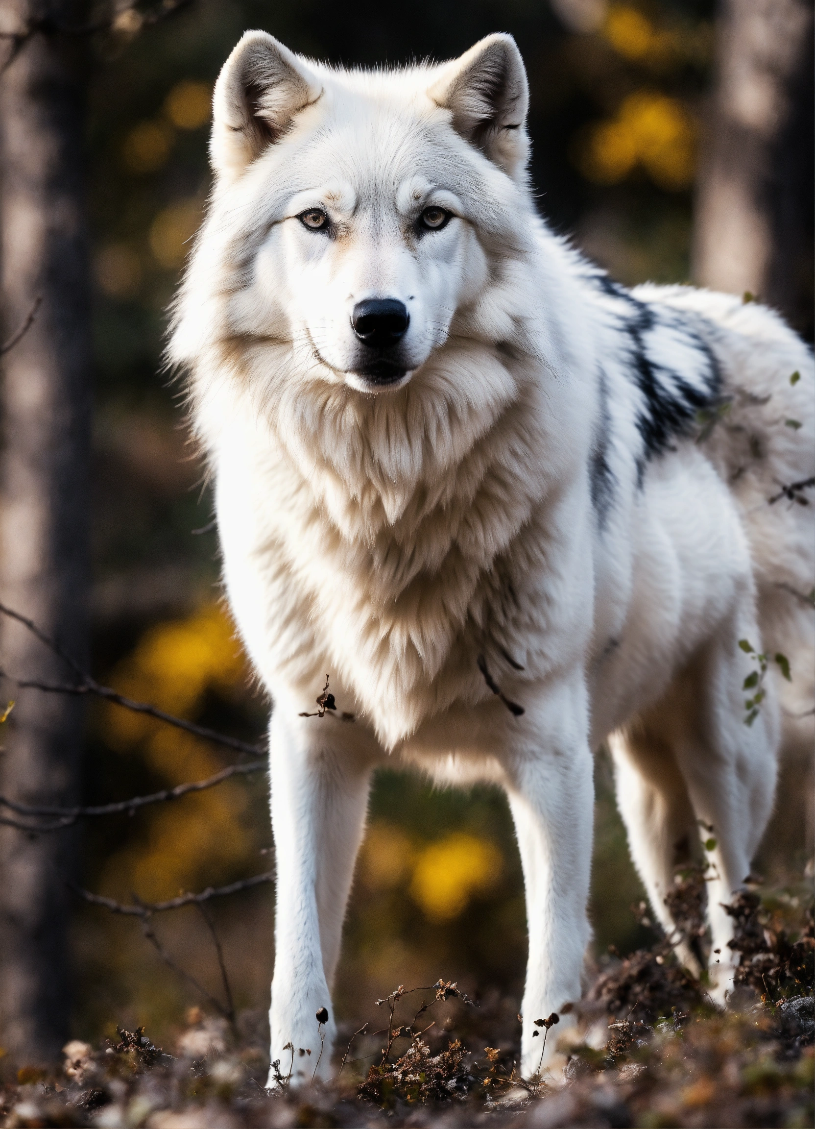 Lexica - A white wolf with a black spot on its chest, spreading out in ...