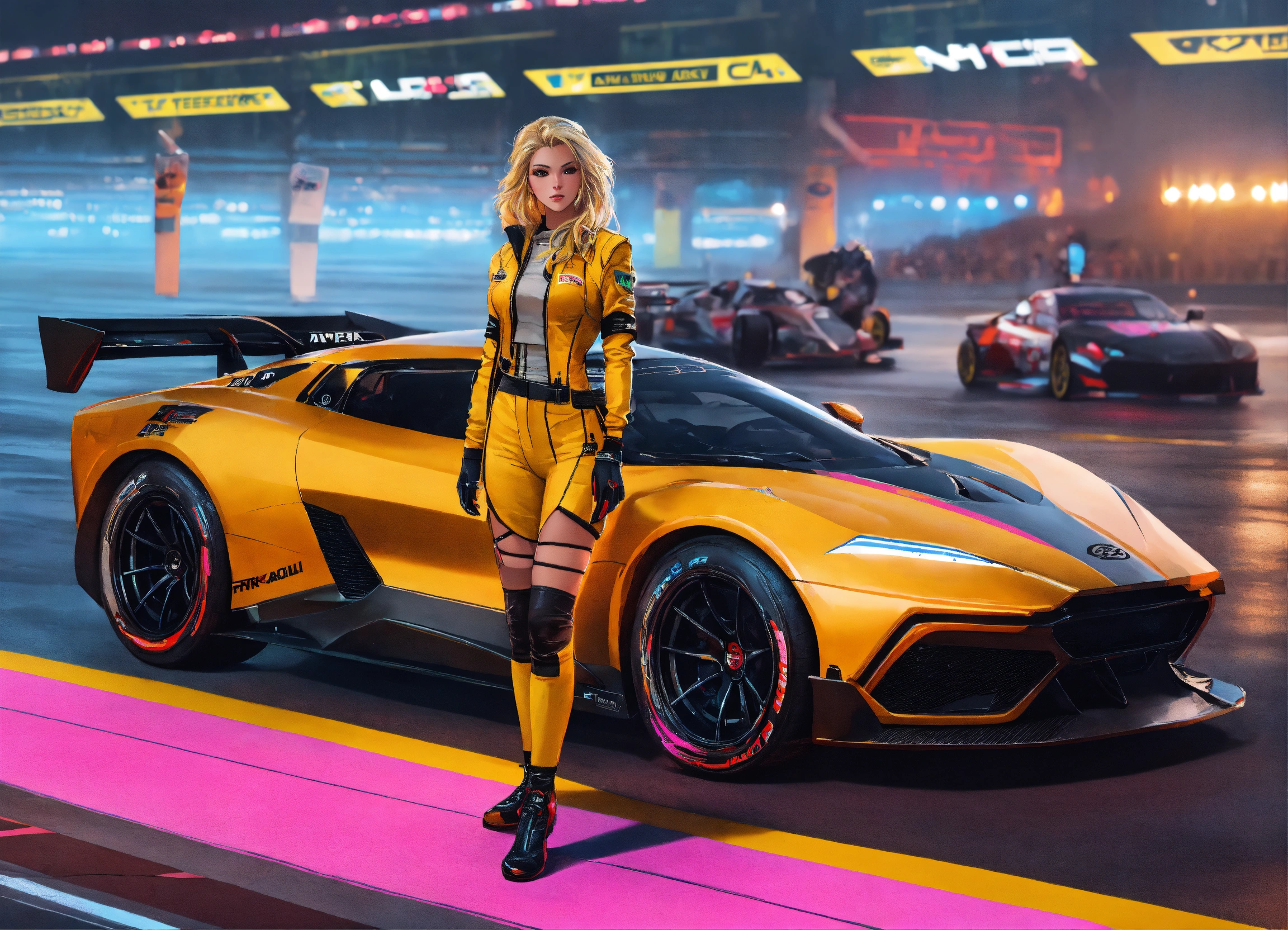 Lexica - Picture of Cyberpunk Dream girl with blond hair, standing next ...
