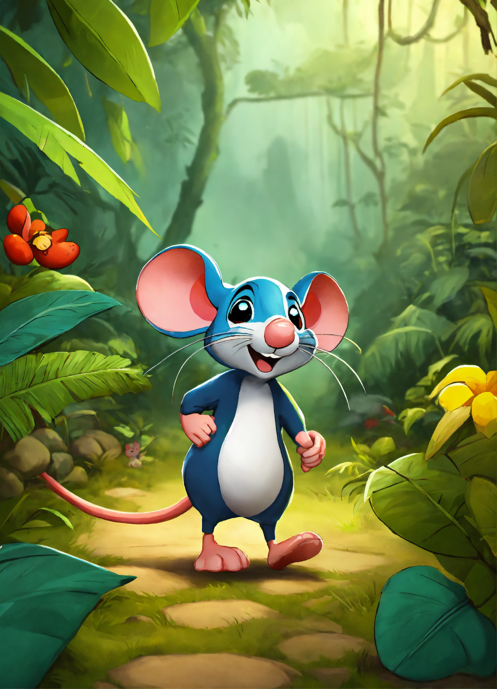 Lexica - Cartoon mouse walking in jungle