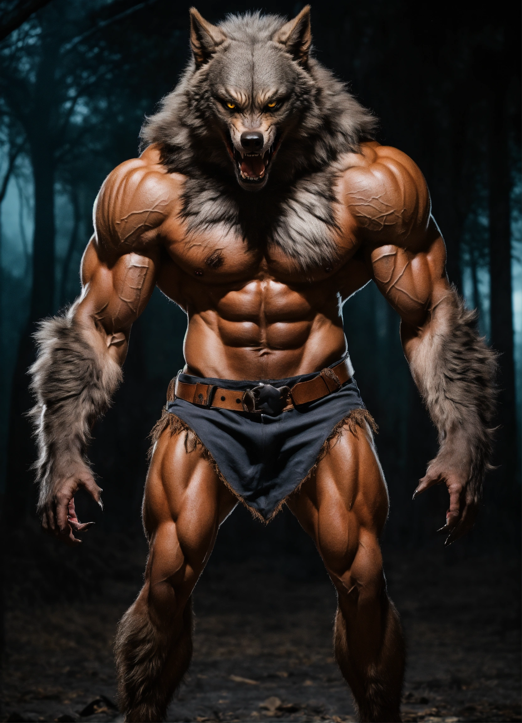 Lexica - Scary werewolf with beautiful eyes, full body muscular
