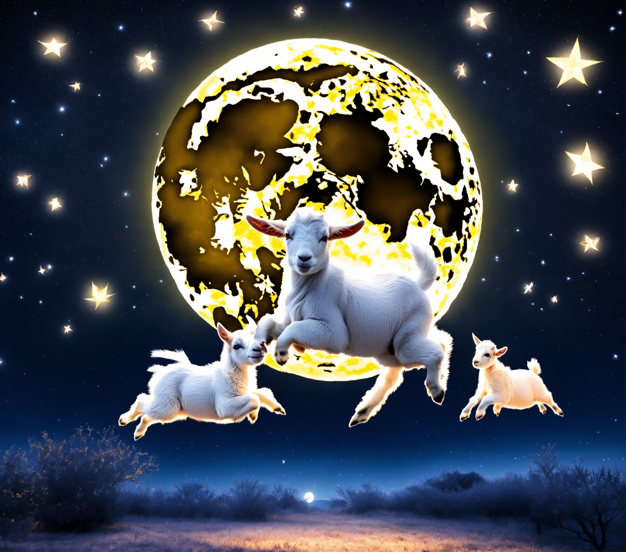 Lexica - Very sweet very cute baby goats are flying gracefully through ...