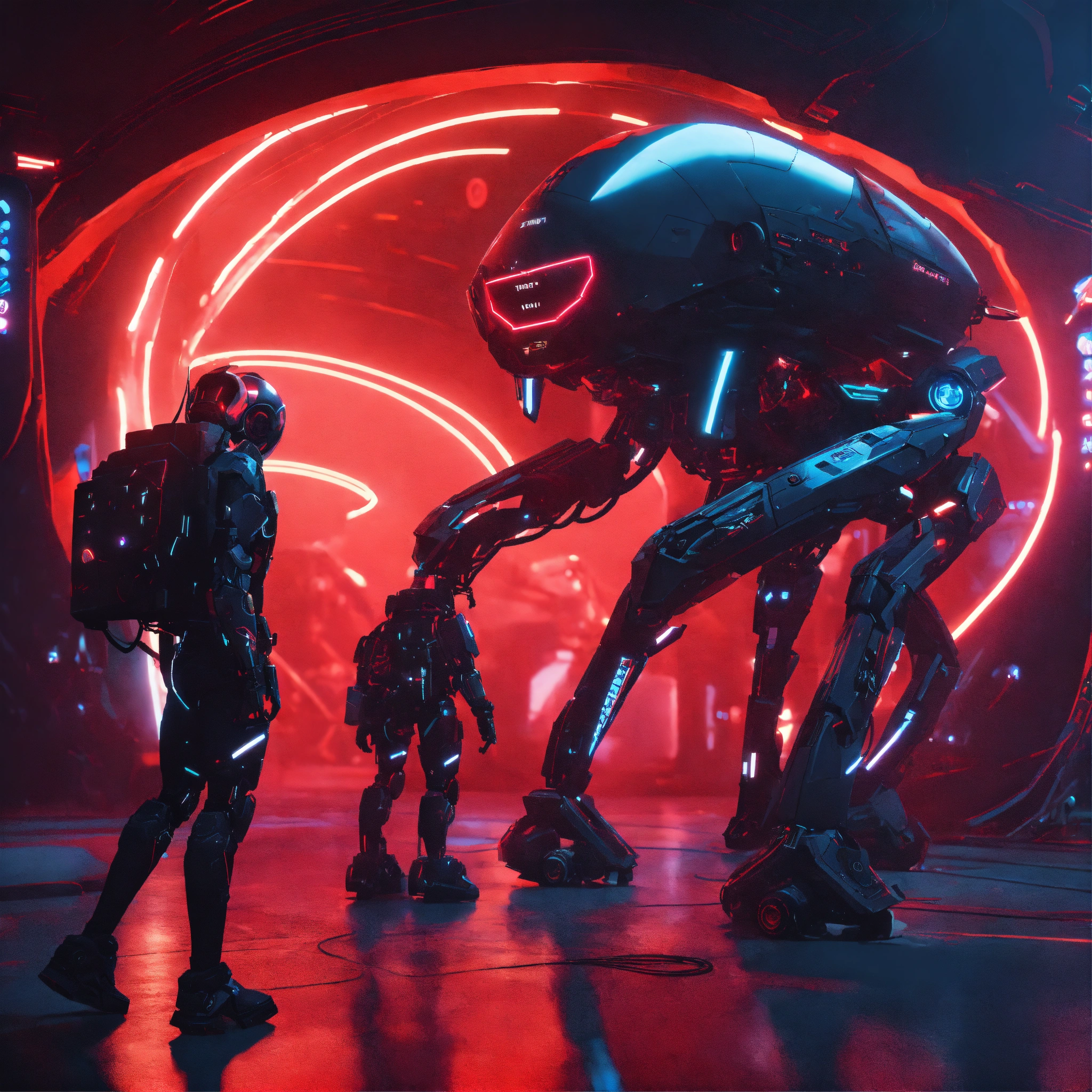 Lexica - 2 flying black patrol bots with robotic tentacles, scanning a ...