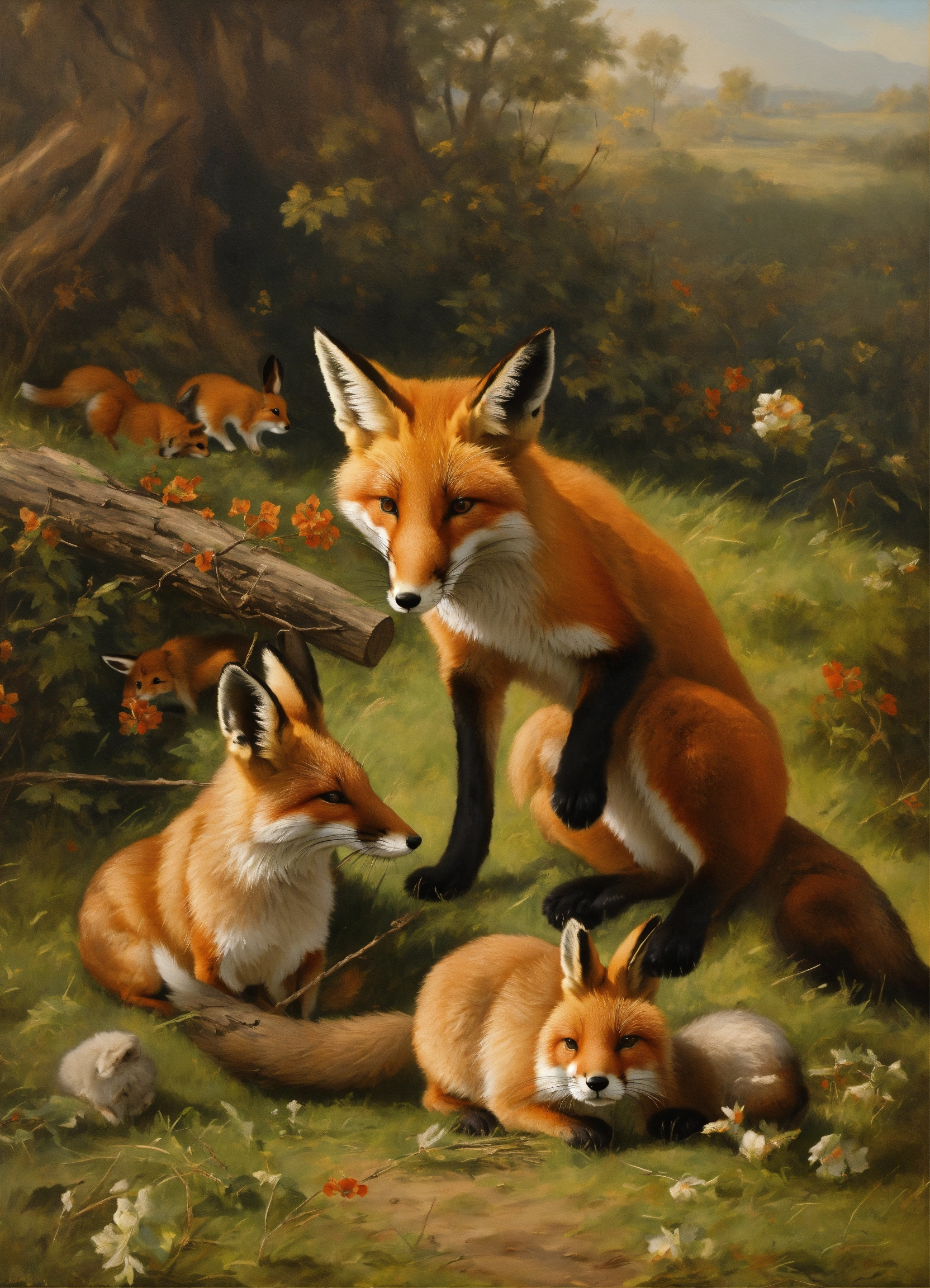 Lexica - A fox hunting a rabbit. Contemporanean art.