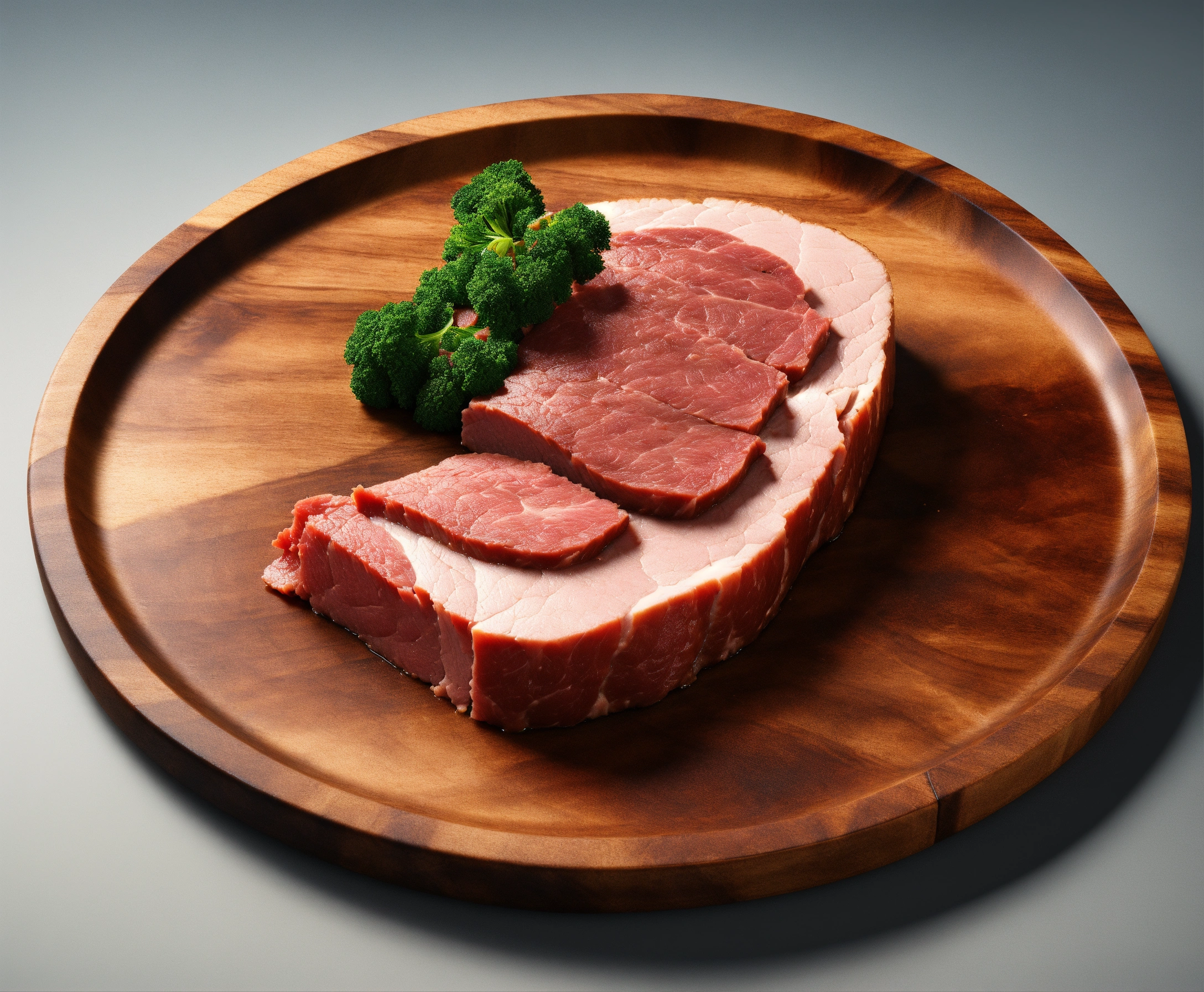 Lexica - Professional 3d rendering of a slice of meat on a wooden plate ...