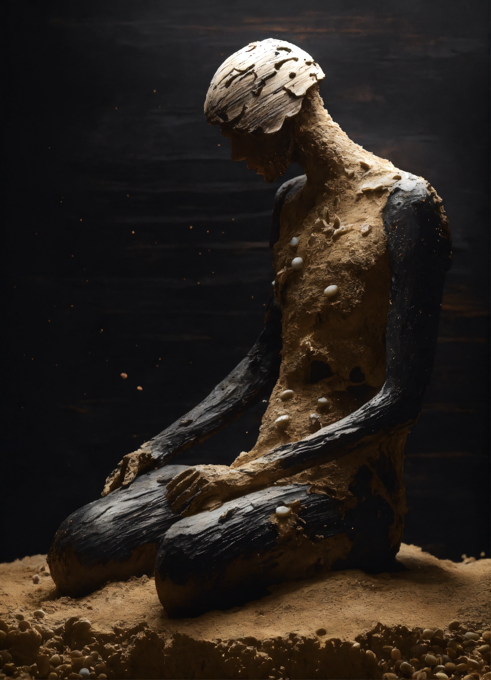 Lexica - A rotten wood sculpture of a abstract simple human body in a ...