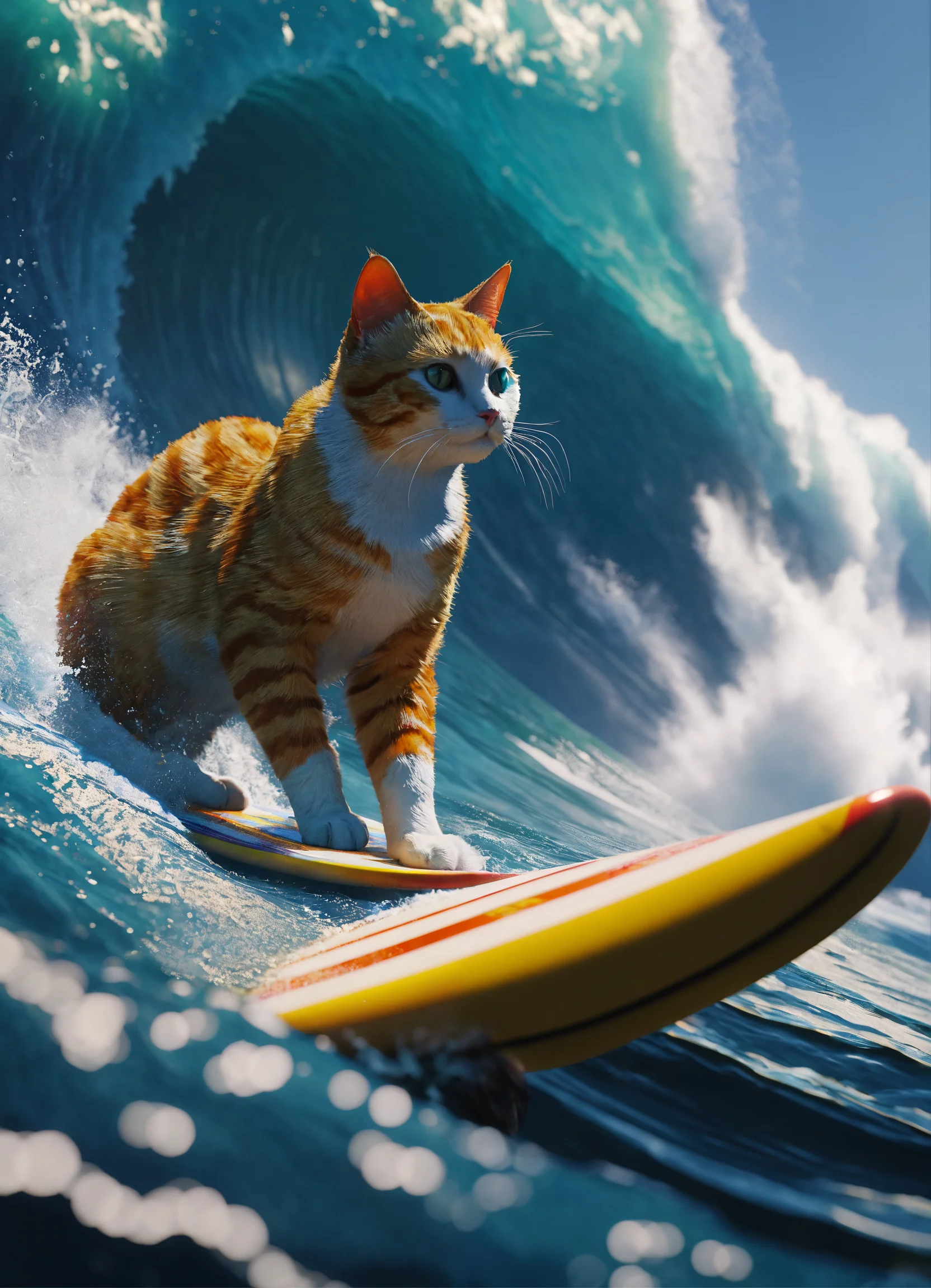 Lexica - A cat is surfing on a big wave, 4k, unreal engine