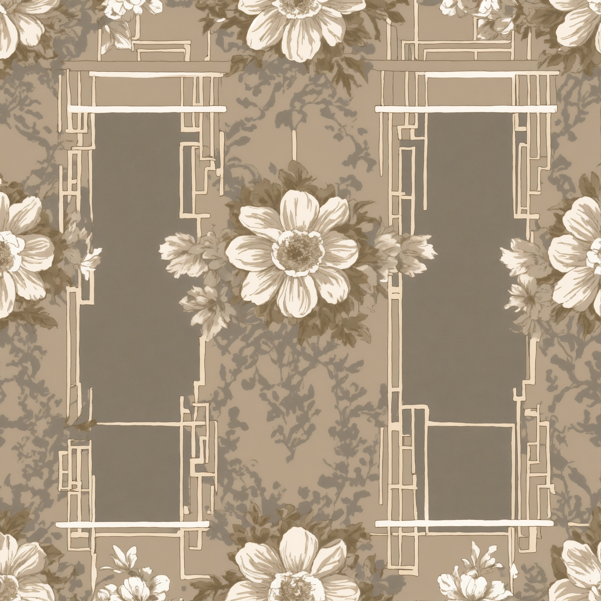 Lexica - Create a floral greek key toile pattern. Creme taupe grey tones